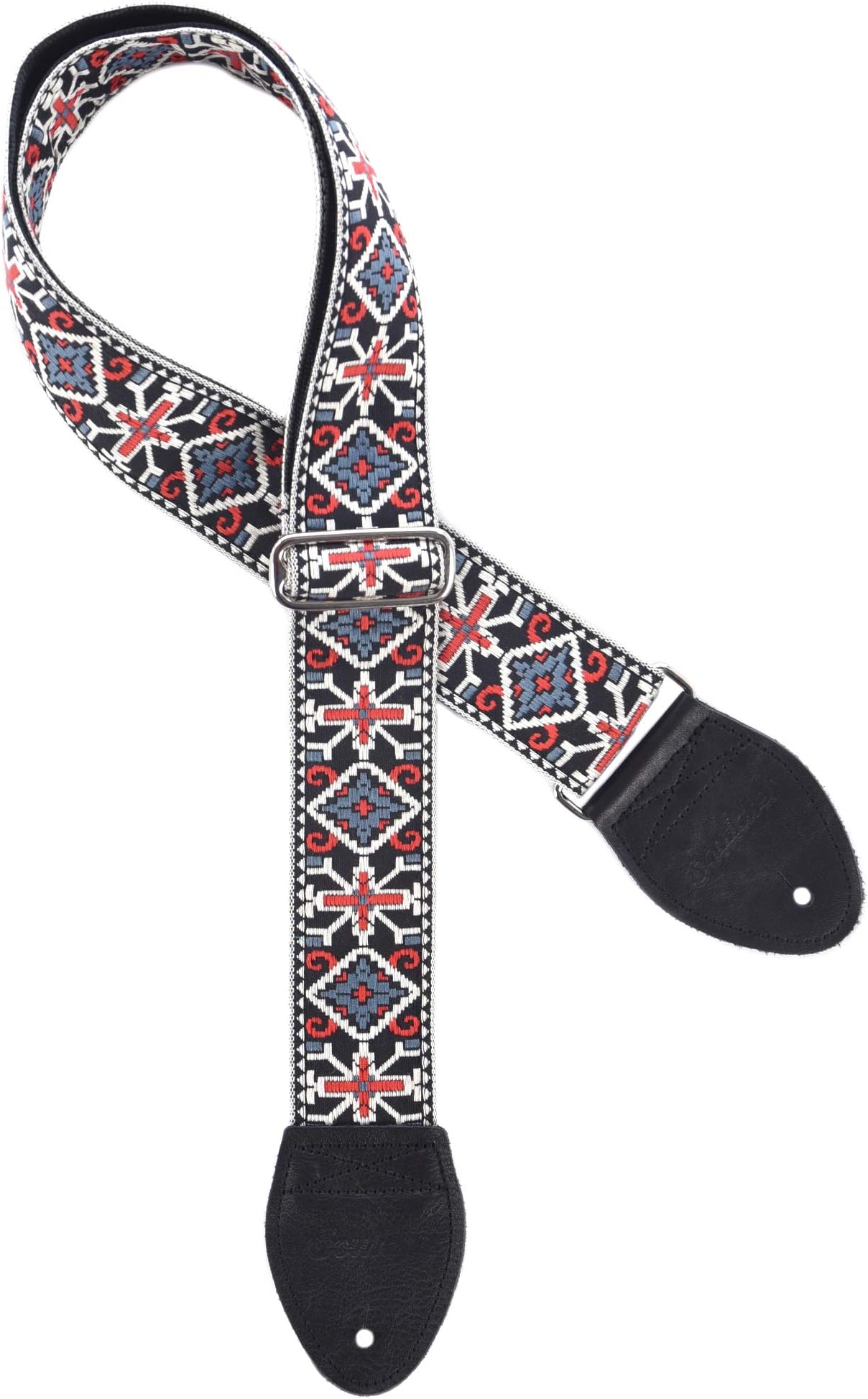 SouldierGS1317BK02BK - Handmade Seatbelt Guitar Strap for Bass, Electric or Acoustic Guitar, 2 Inches Wide and Adjustable Length from 30" to 63" Made in the USA, San Quentin, Blue