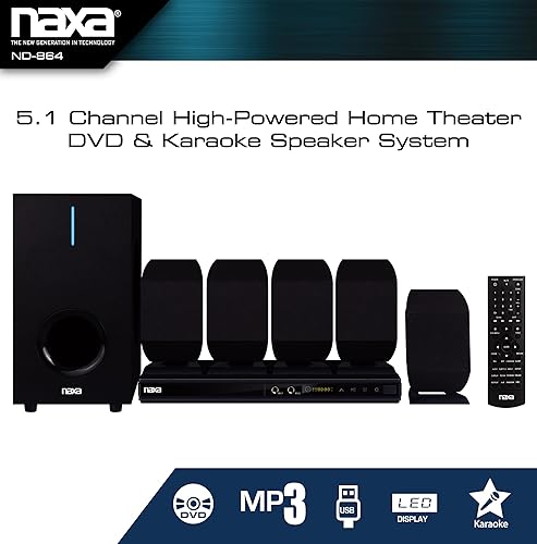 Miniatura 7 de Naxa Electronics ND-864 - Sistema de altavoces de karaoke y DVD de cine en casa de alta potencia de 5.1 canales