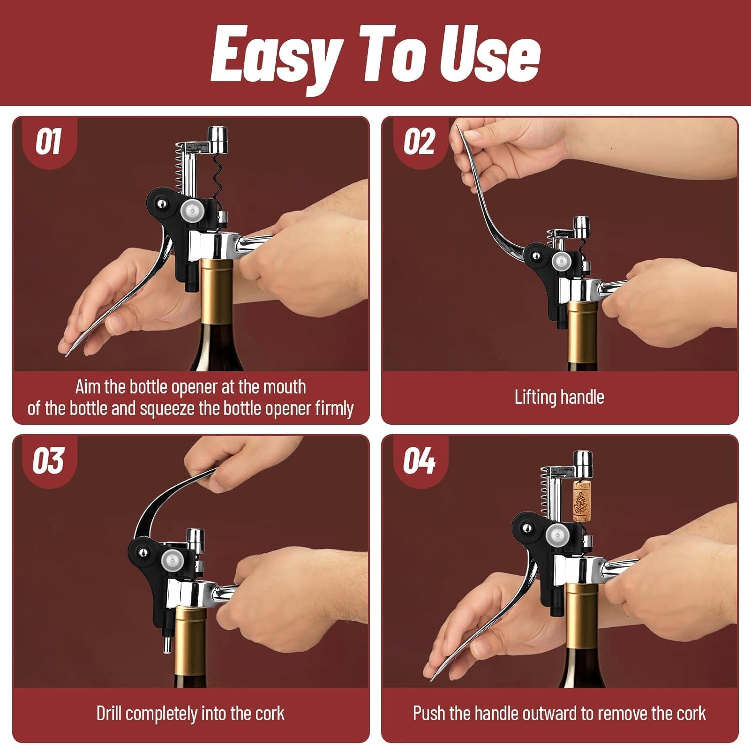 Cavatappi,Set Apribottiglie,Set 5 Accessori per Vino da Sommelier,Apribottiglie Manuale,Scatola di Accessori per Il Vino Set Regalo,Set di cavatappi per gli amanti del vino