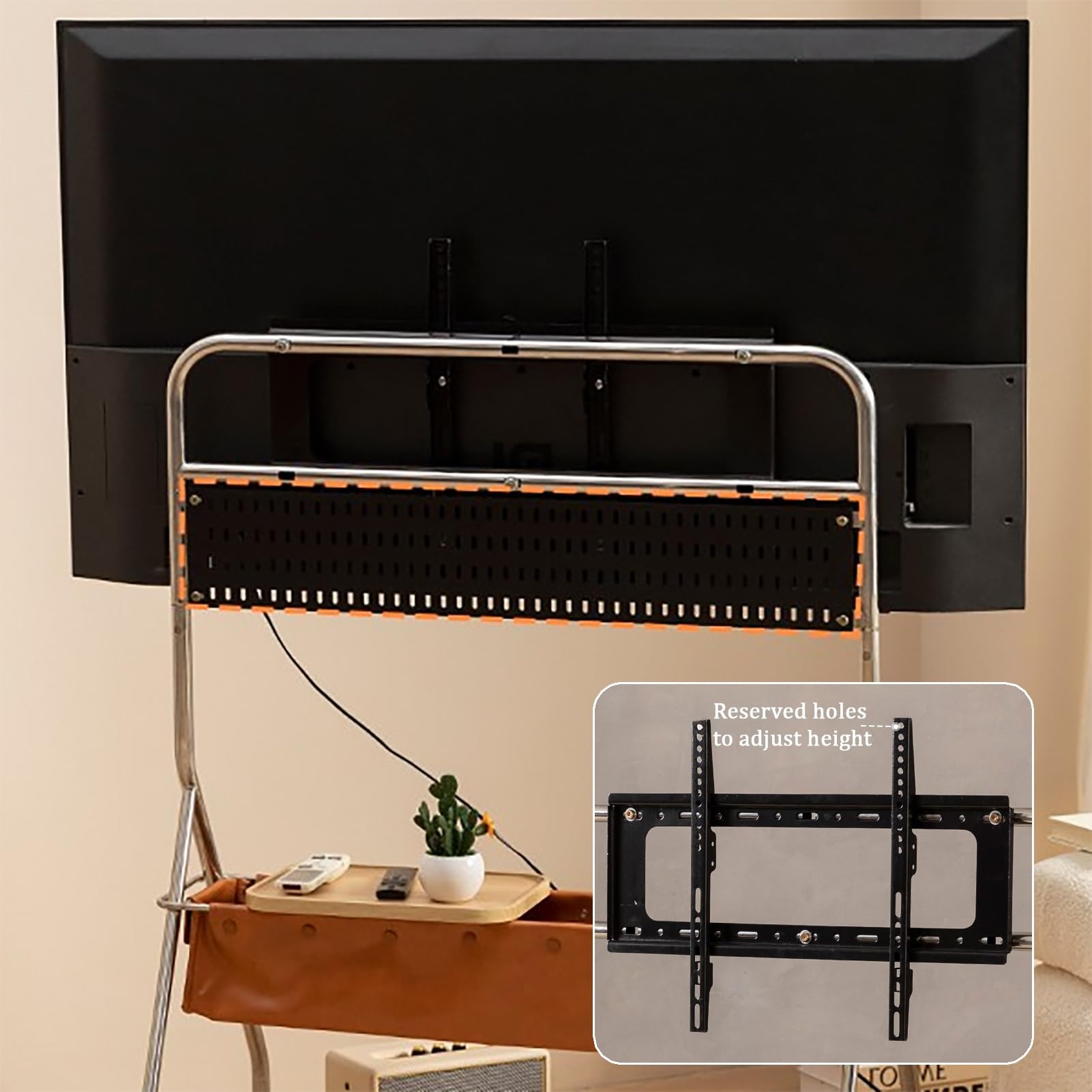 Genérico Soporte de TV móvil con Ruedas, Altura Ajustable para televisores de 40 a 80 Pulgadas, Carrito con Ruedas, Panel Perforado y Cesta de Almacenamiento de Cuero sintético, diseño Moderno en neg