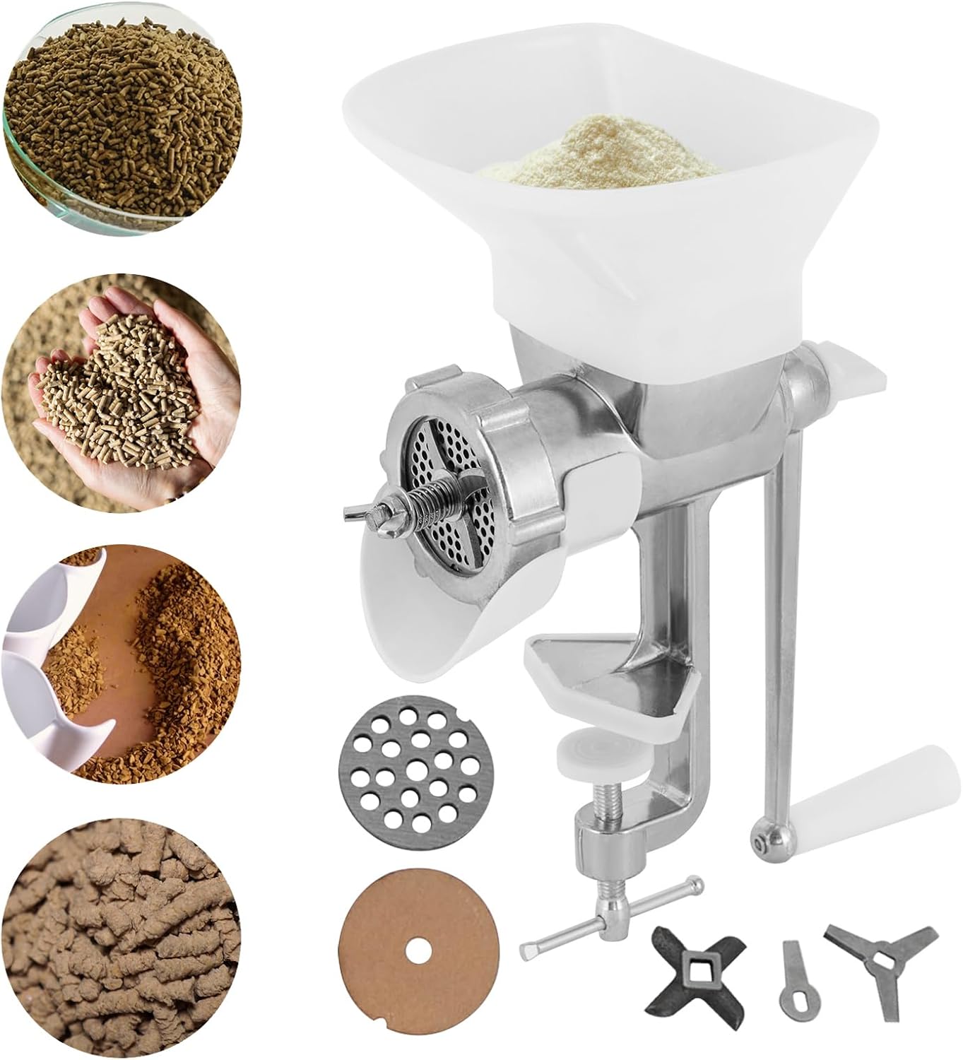 Manual Animal Feed Pellet Machine, Stainless Steel Pet Food Granulator, Fishing Bait, Dog Cat Bird Fish, Portable Pellet Mill w/Hopper for Home Domestic/Commercial Use (2.5mm Pellet Plates)