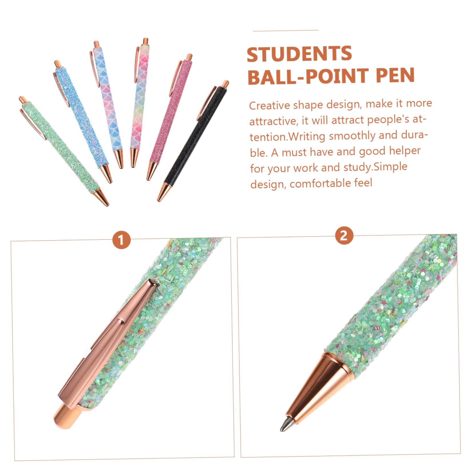 Lot De 3 Stylos À Bille À Paillettes Pour Étudiants Écriture Fluide 6 Pièces X 3