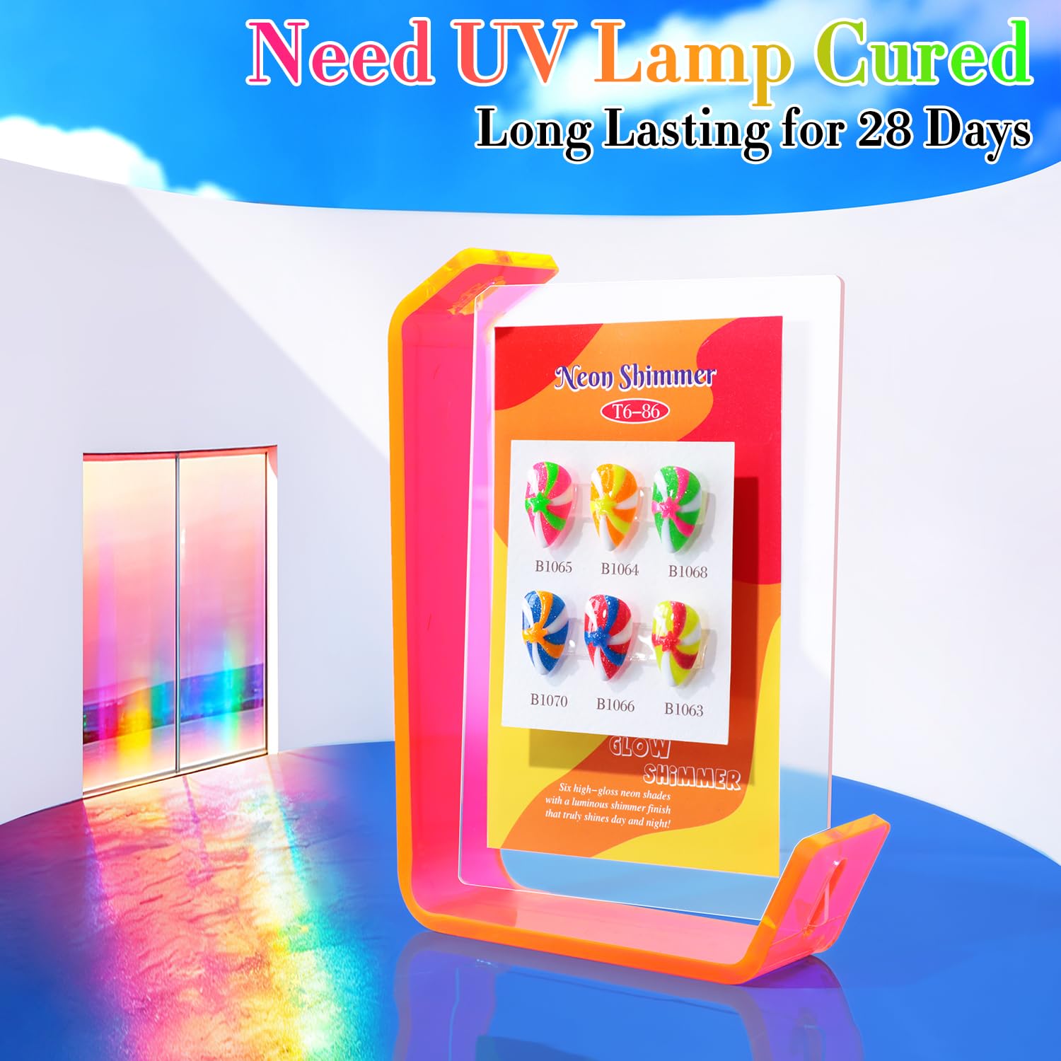 Double Rhythm 6 Pcs 15 ML Glitter Gel Polish Set Same Color Same Bottle Soak Off Gel Polish Kit Nail Art Manicure Salon DIY at Home (Shimmer Neon Yellow Orange Green Blue Pink-T6-86)