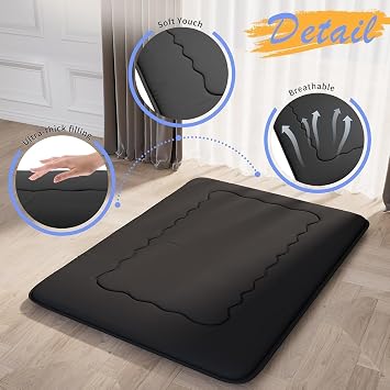 Kiseely Japanese Futon Mattress, Foldable Tatami Mat Portable Dormitory Sleeping Pad with Bag & Strap, Floor Thicken Sleeping Roll up Camping Mattress (Black WS1, 39X80)