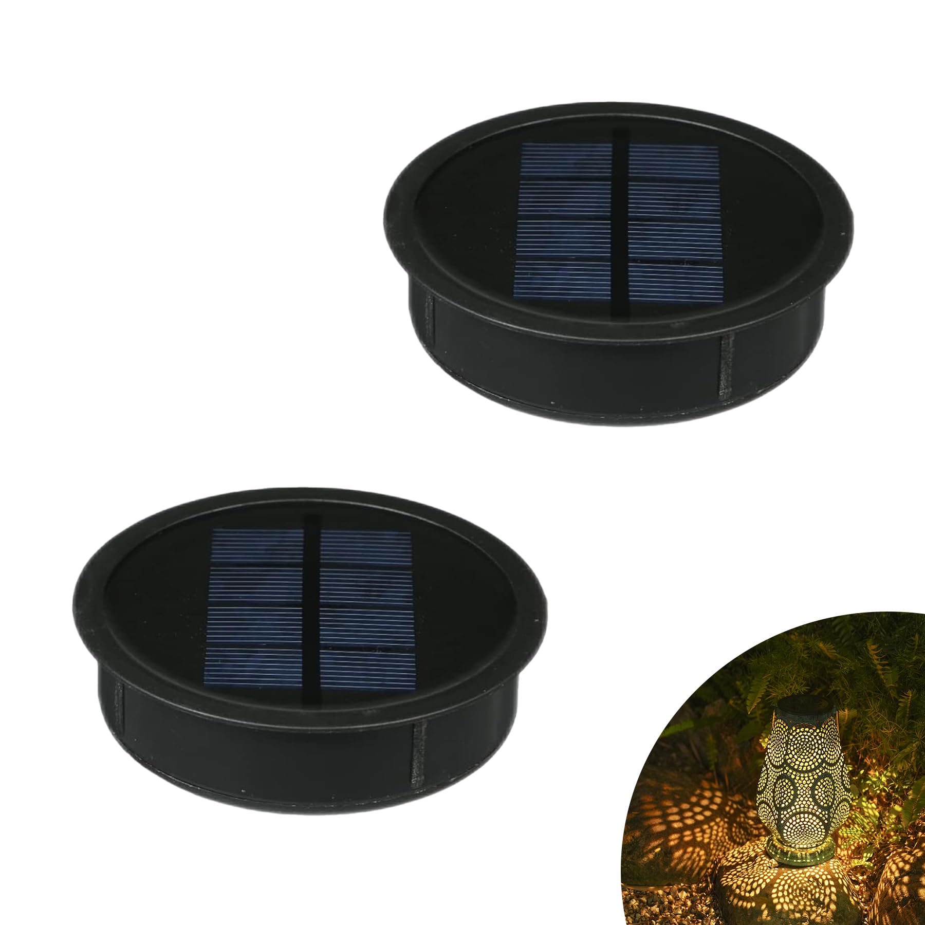 JOYCREATOR 2 Stück Solarleuchten Ersatz Top 8,12 cm, 600 mAh Solarlampen Ersatzteile 2er Set mit IP65 Wasserdicht, 15LM Solar Ersatzdeckel Solarpanel Ersatz Solarmodul für Gartenleuchte Solarlaterne
