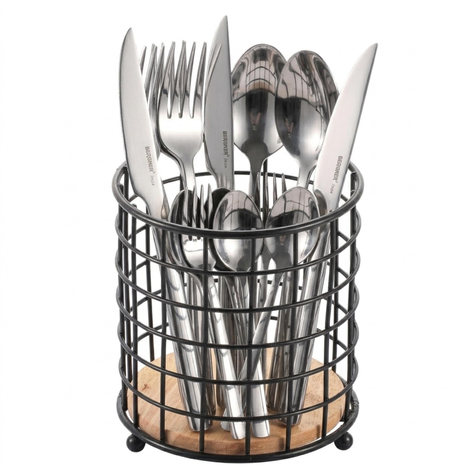 BERGNER SOFIA - Juego de Cubiertos de 60 Piezas - Cubertería Completa para 12 Personas - Fabricado en Acero Inoxidable - Fácil de Lavar y Almacenar + REGALO cesta cubertería