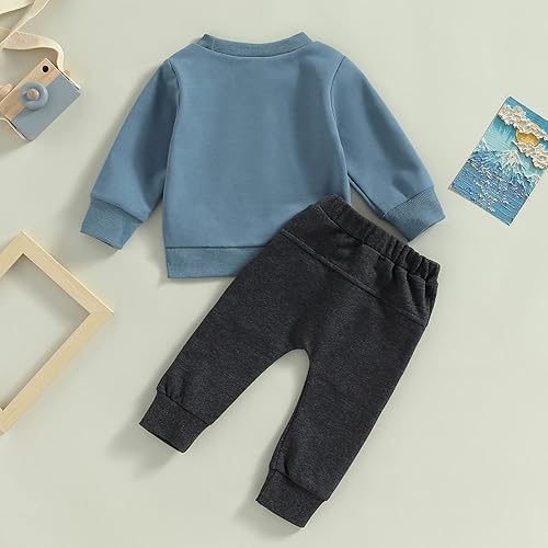 Miniatura 7 de Conjunto de 2 piezas de sudadera de manga larga con cuello redondo y pantalones casuales para bebés y niños pequeños