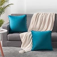 Vista 58 de 2 fundas para cojín decorativo de terciopelo con pompones