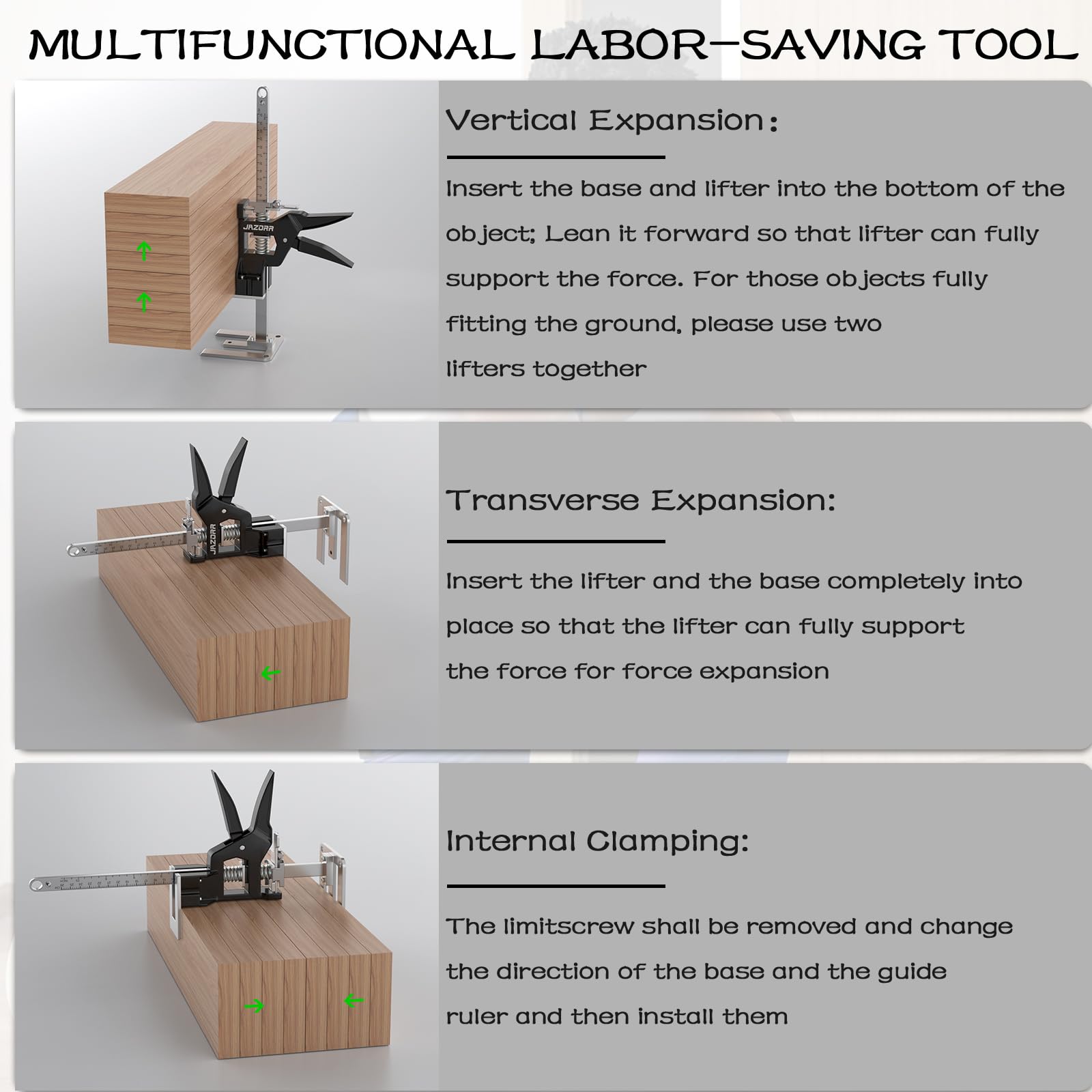 2Pcs Multi-Function Furniture Lifter Jack, 440LB Load Capacity with Slow/Fast Descent Control, Labor Saving Arm Tool for Lifting Door Panels, Wall Tile Locator, Cabinet Board — Amazon image 5