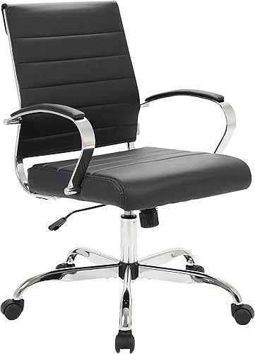 LeisureMod Benmar - Silla de escritorio de piel para oficina, silla giratoria ergonómica de respaldo medio con soporte lumbar, altura ajustable,