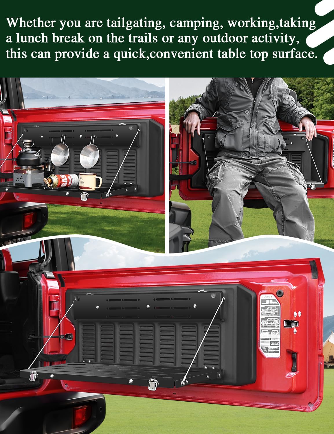 JROAD Non-Destructive Installation Wrangler JL Tailgate Table for 2018-2024 Jeep Wrangler JL JlU Rear Door Foldable Storage Shelf MOLLE Panel (Exclude 2020-2022 Gladiator JT)