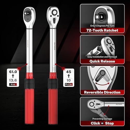 Miniatura 6 de BILITOOLS Llave dinamométrica de clic de 3/8 pulgadas con juego de zócalos de bujía, 10-60 Nm, acero Cr-V