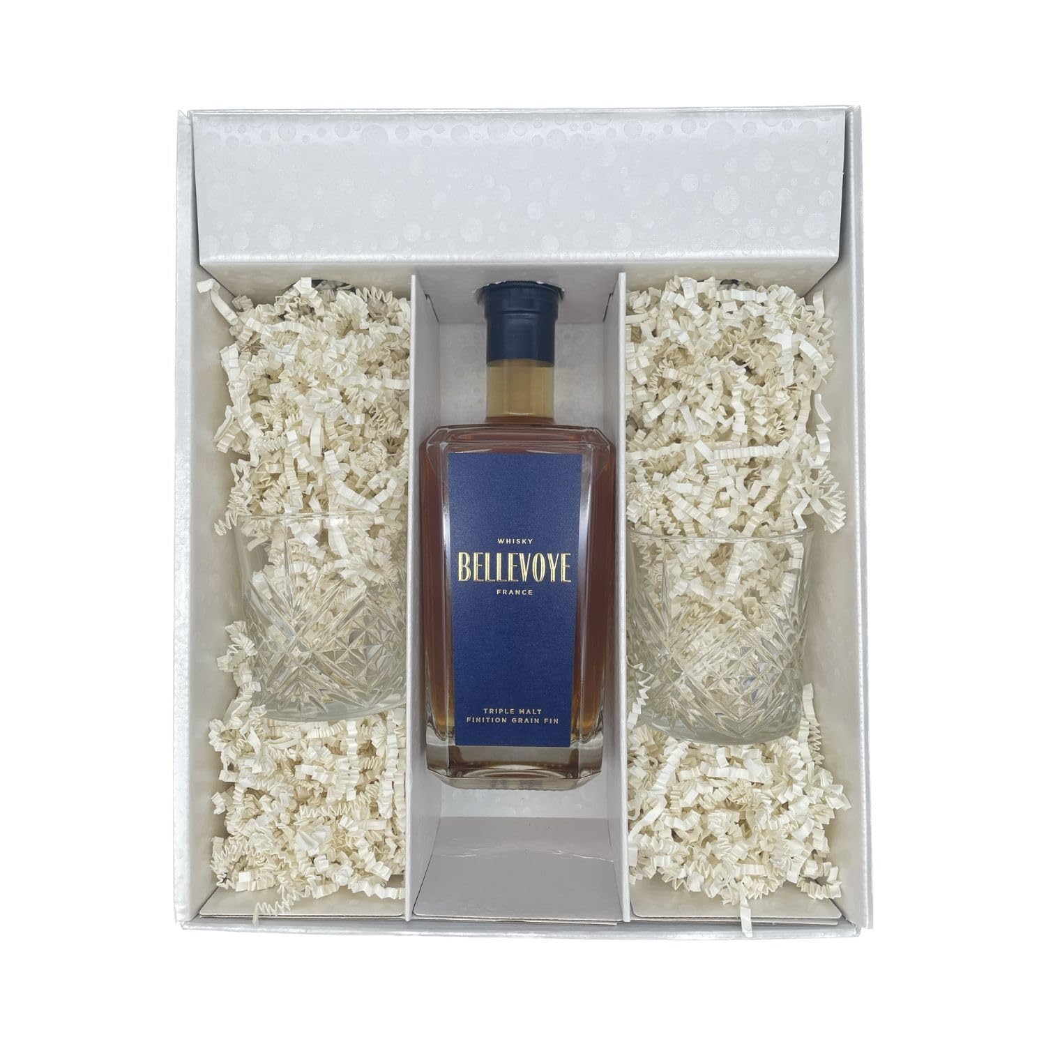 Coffret cadeau Blanc - Whisky - Bellevoye bleu- 2 Verres à whisky ARCOROC