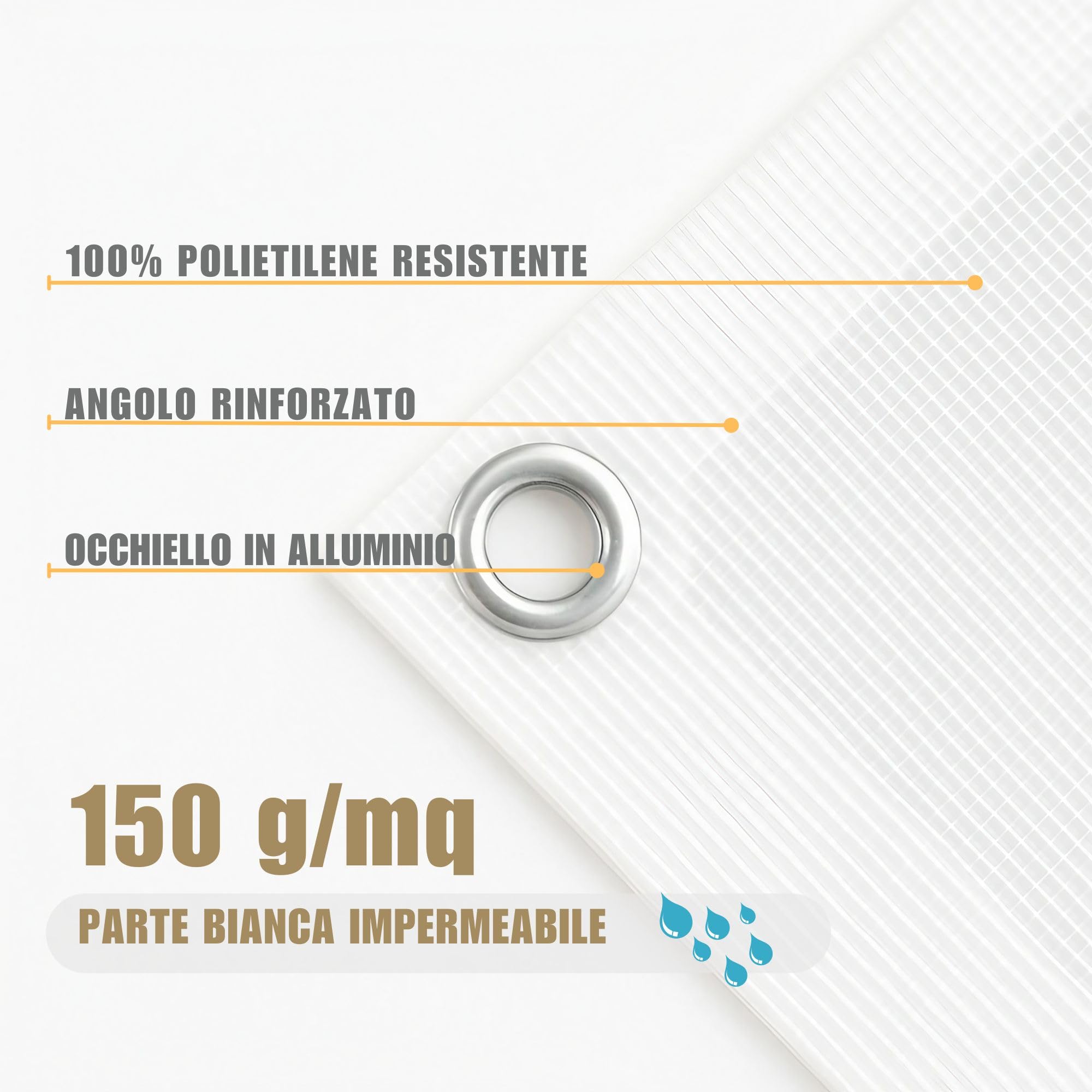 ESTO Telo Impermeabile Trasparente Retinato 150g/mq, Telone Occhiellato 150g/mq, Protettivo Multiuso per Auto, Barche, Piscina, Giardino (6x10 Metri)