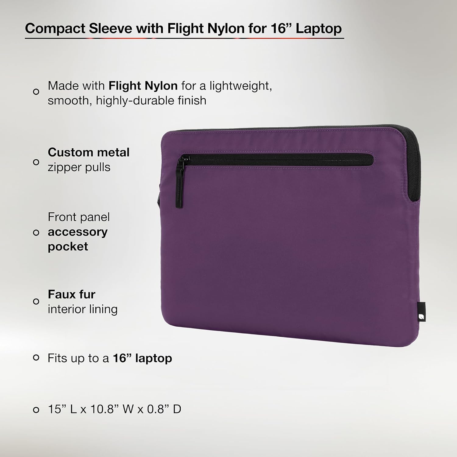 Incase Compact Laptop Sleeve with Flight Nylon - 16-inch MacBook/Laptop & iPad/Tablet Sleeve - Faux Fur Lining, Lightweight, Durable, Weather Resistant, Slip Pocket for Accessories - Nordic Mauve Nordic Muave image 2 of 7 B0BPMSGH7W