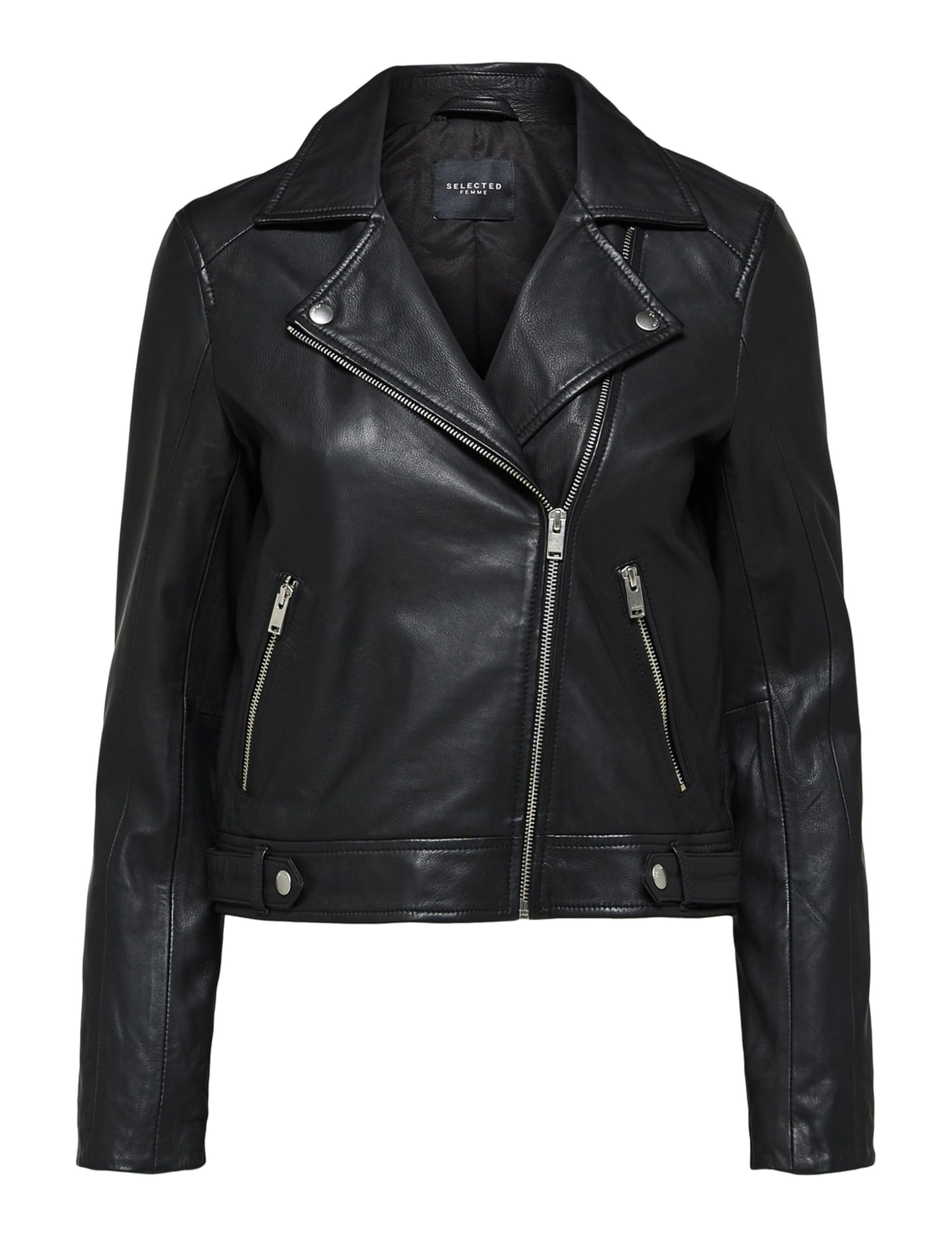Damen Selected Kurze Leder Jacke | Lammleder Biker Jacket SLFKATIE | Cropped Style Coat