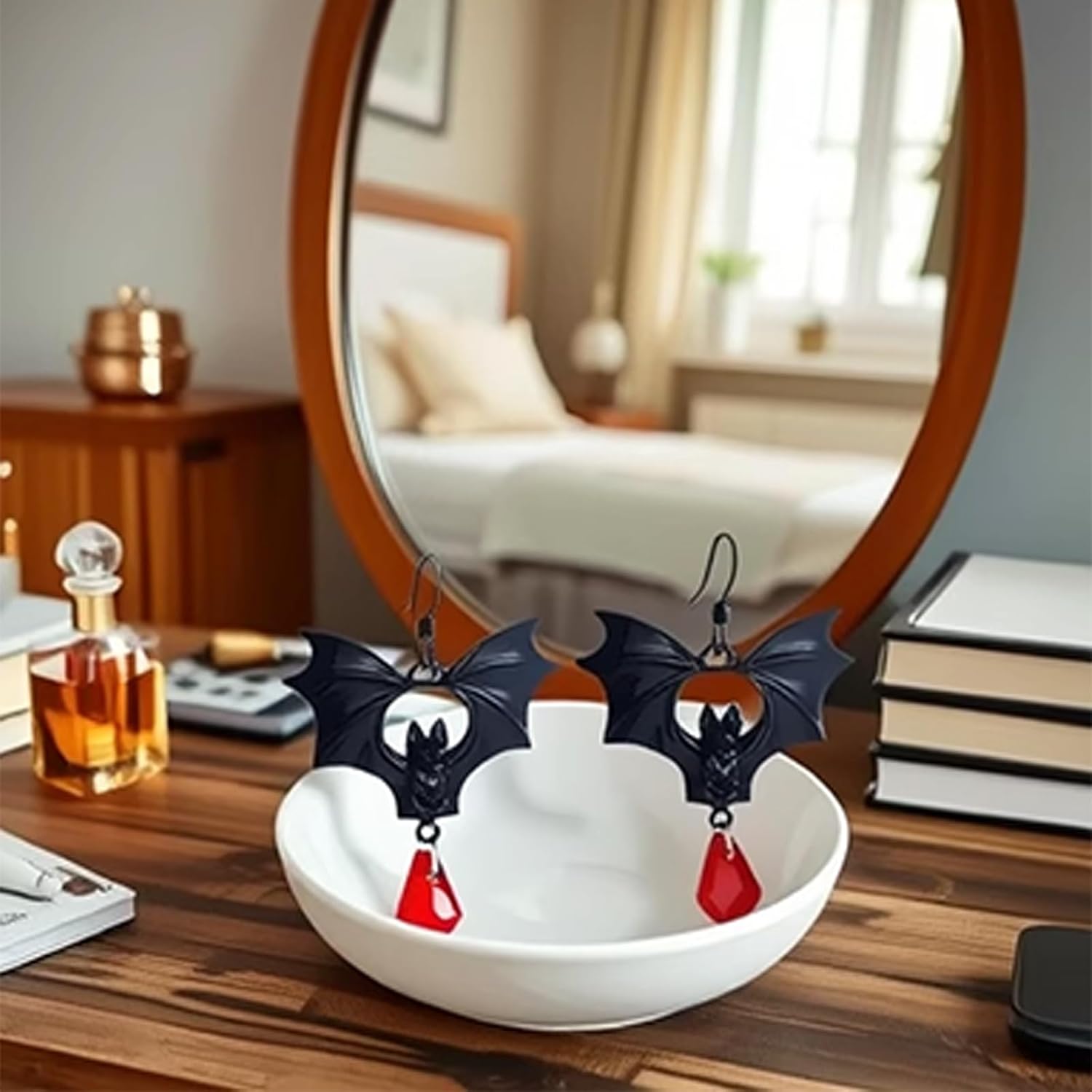 Gothic Bat Earrings Goth Earrings for Women Vintage Vampire Earrings Punk Style Black Red Crystal Bat Earring Victorian Halloween Vampire Jewelry Goth Accessories Gothic Jewelry Gifts for Women - Image 4