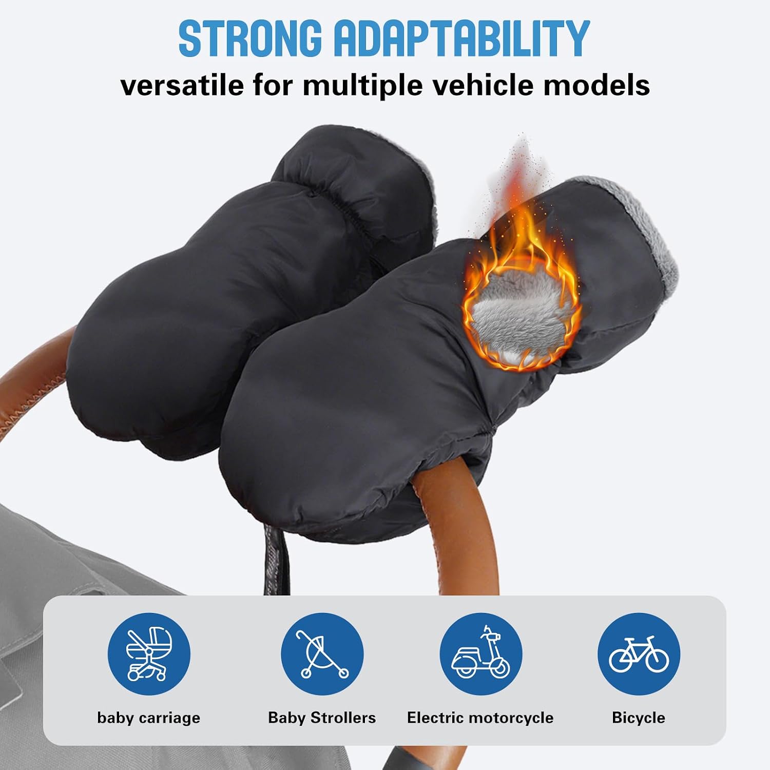 Stroller Gloves, Baby Stroller Finger Gloves, Hand Muff for Cold Weather, with Detachable Finger Gloves, Universal Ultra-Plush Winter Stroller Mittens for Baby Parents, for Winter & Rainy Days