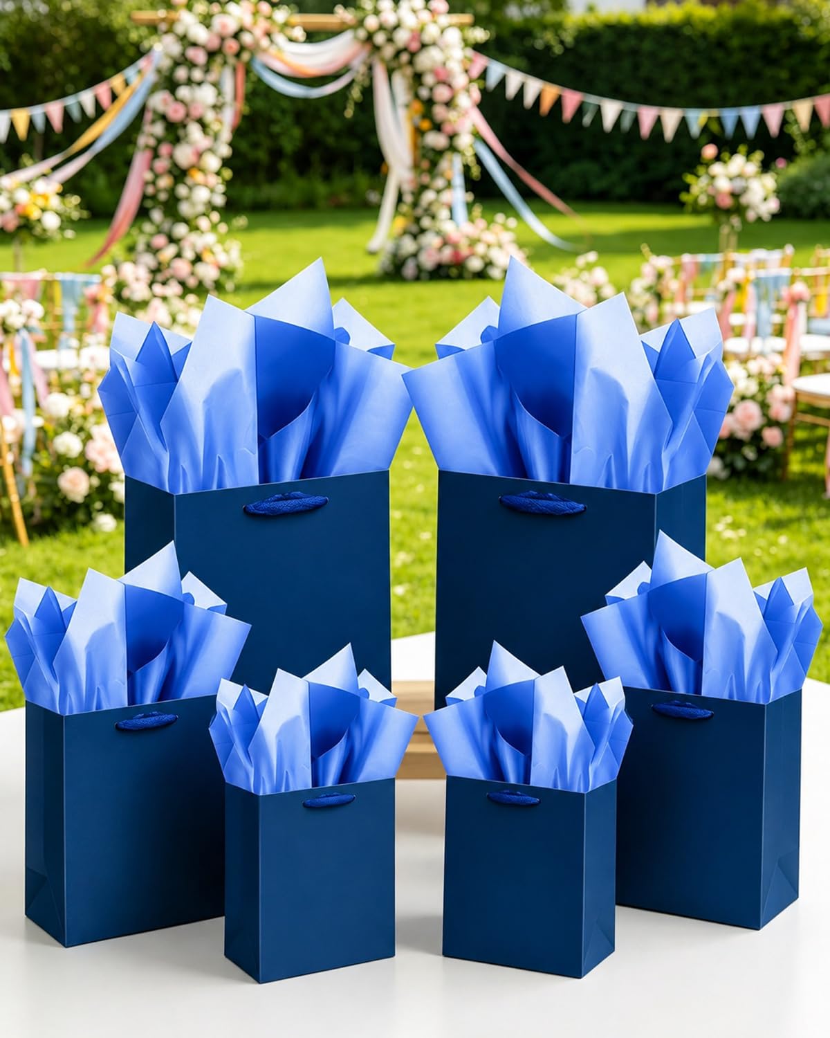 qiqee Navy Blue Gift Bags with Tissue Paper Mulit Assorted Sizes 10PCS Present Party Favor Birthday Bags(2pcs Large 13", 4pcs Medium 9", 4pcs Small 6" Bags)