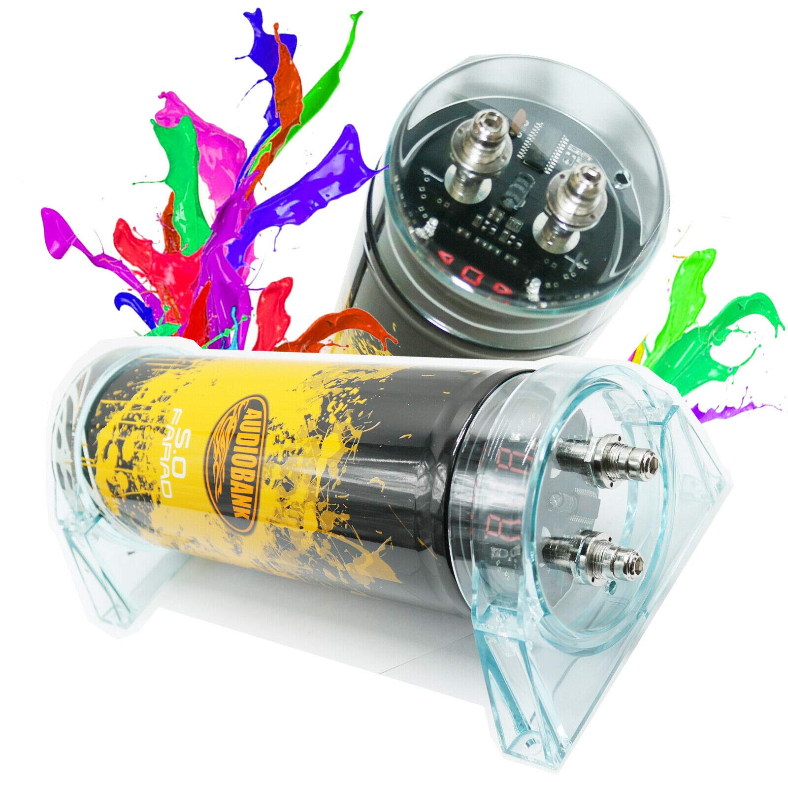 Audobank AB-5.0 5 Farad Digital Capacitor for Car Audio Including Power 12Volts Digital Red 3 Digit Voltage Display and Chrome Plated Battery Post Lightning LED