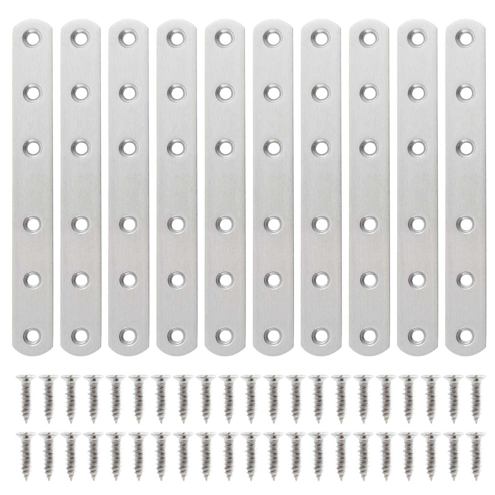 Fest 10-Piece 156×20×3mm Stainless Steel Heavy-Duty Flat Fixed Plate Connection Repair Screw Plate Bracket Used for Repairing Furniture