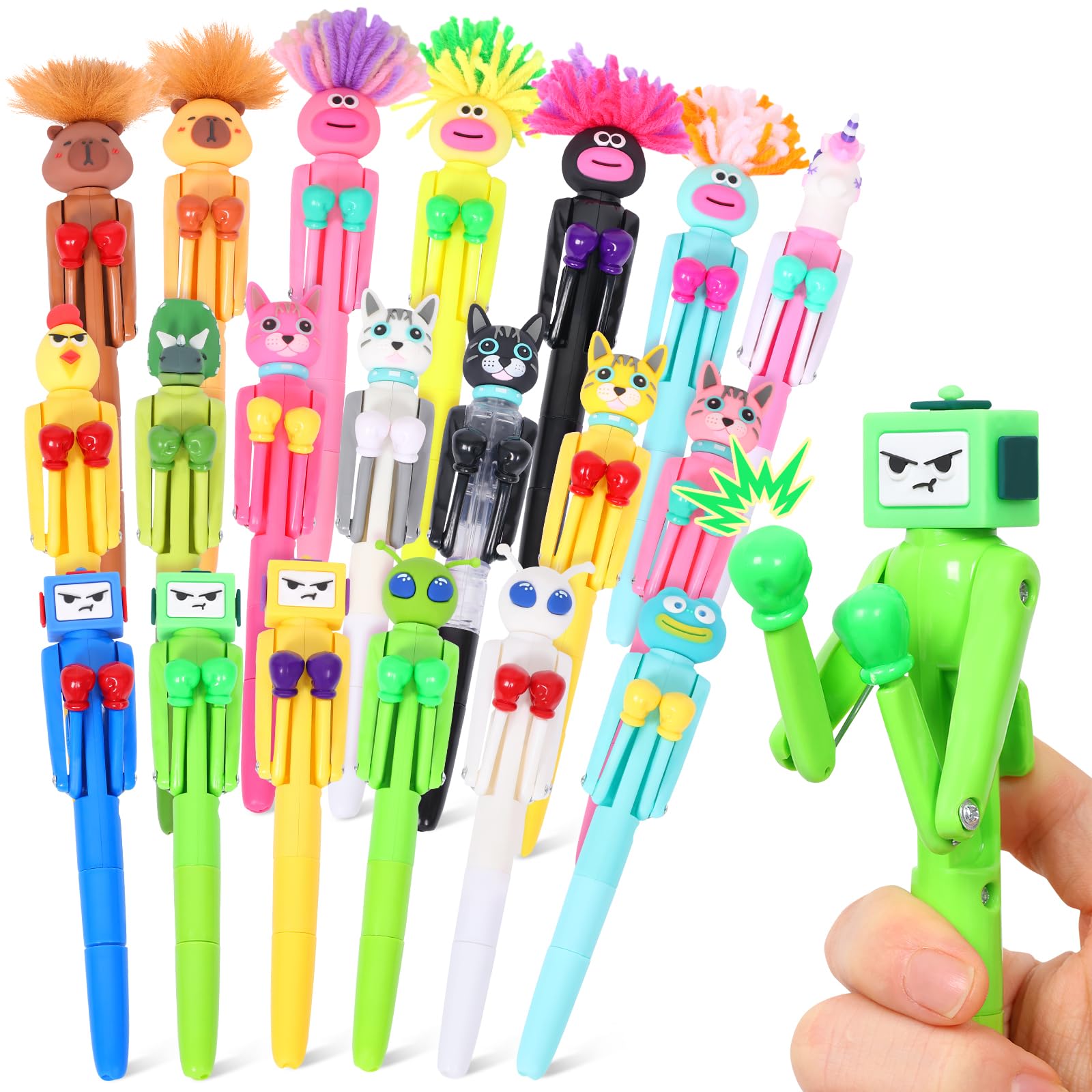 WAMEITF 20 Pcs Funny Pens, 1.0mm Refills Cartoon Boxing Ballpoint Pens For Daily Writing, Drawing, Novelty Pen With Crisp Clicking Sound, Fun Character Confrontation Boxing Pen For Stress Relief
