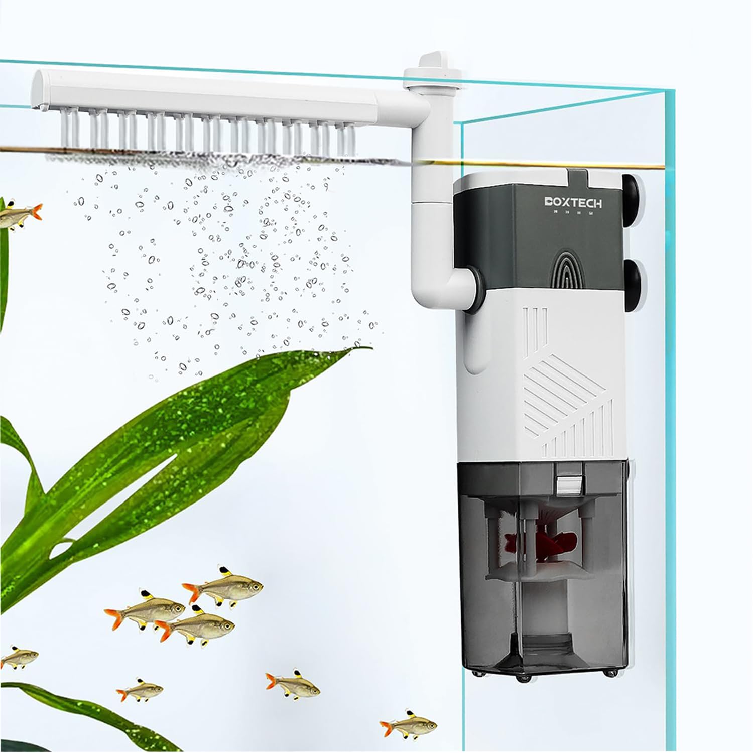 UPETTOOLS Internal Aquarium Filter, 3-Stage Fish Tank Filter Power Pump Ultra Silent Adjustable Sponge Filter Turtle Tank Filter with Aeration, Oxygenation and Rainfall for Fish Tanks 8-17 Gallon, 6W