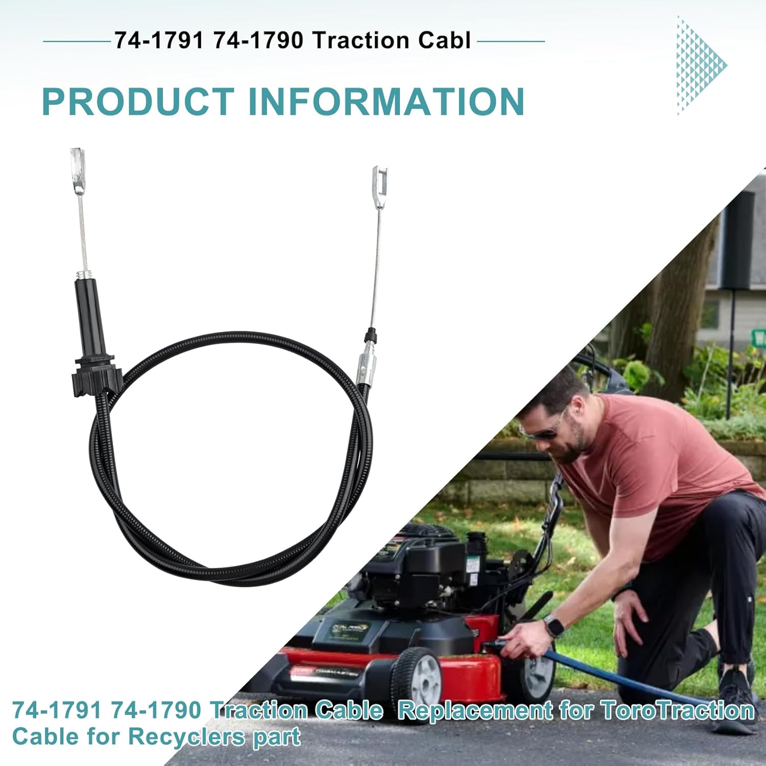 74-1791,74-1790 Traction Cable Replacement-Throttle Control Cable for Toro Recyclers & Lawn Mowers|Compatible with Models: 22030/22035/22036/22037B/22167TE/22174/22176/22187TE