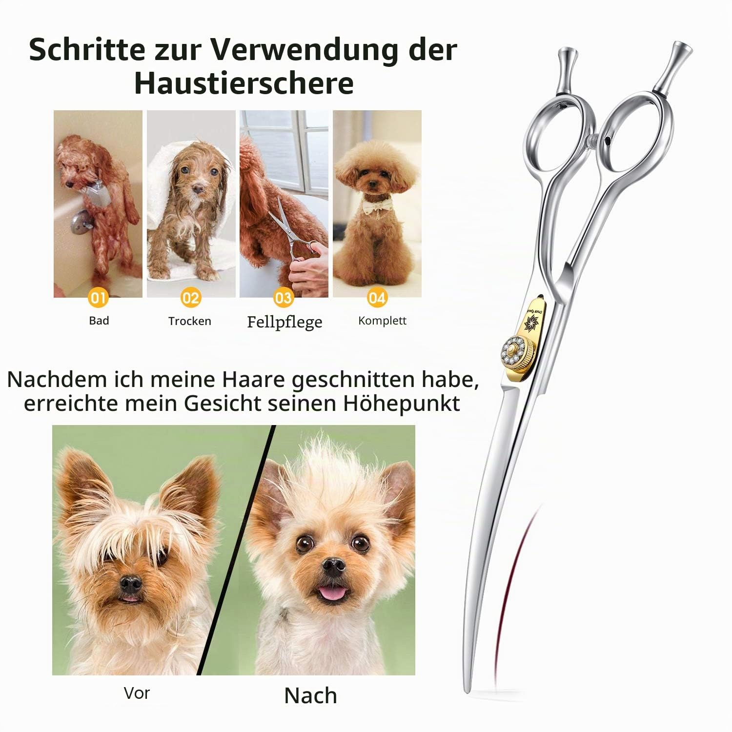 Dream Reach Professionelle Fellschere Hundeschere Gebogene Hundepflegeschere Haustierpflege gebogene Schere aus 440C japanischr Edelstahl Fellpflege für Hunde Katze (7-Zoll-gebogene Schere)