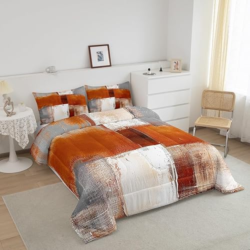 Miniatura 3 de Erosebridal Juego de ropa de cama de tamaño King, color naranja degradado, edredón de plumas estilo grunge de acuarela, juego de cama abstracto de