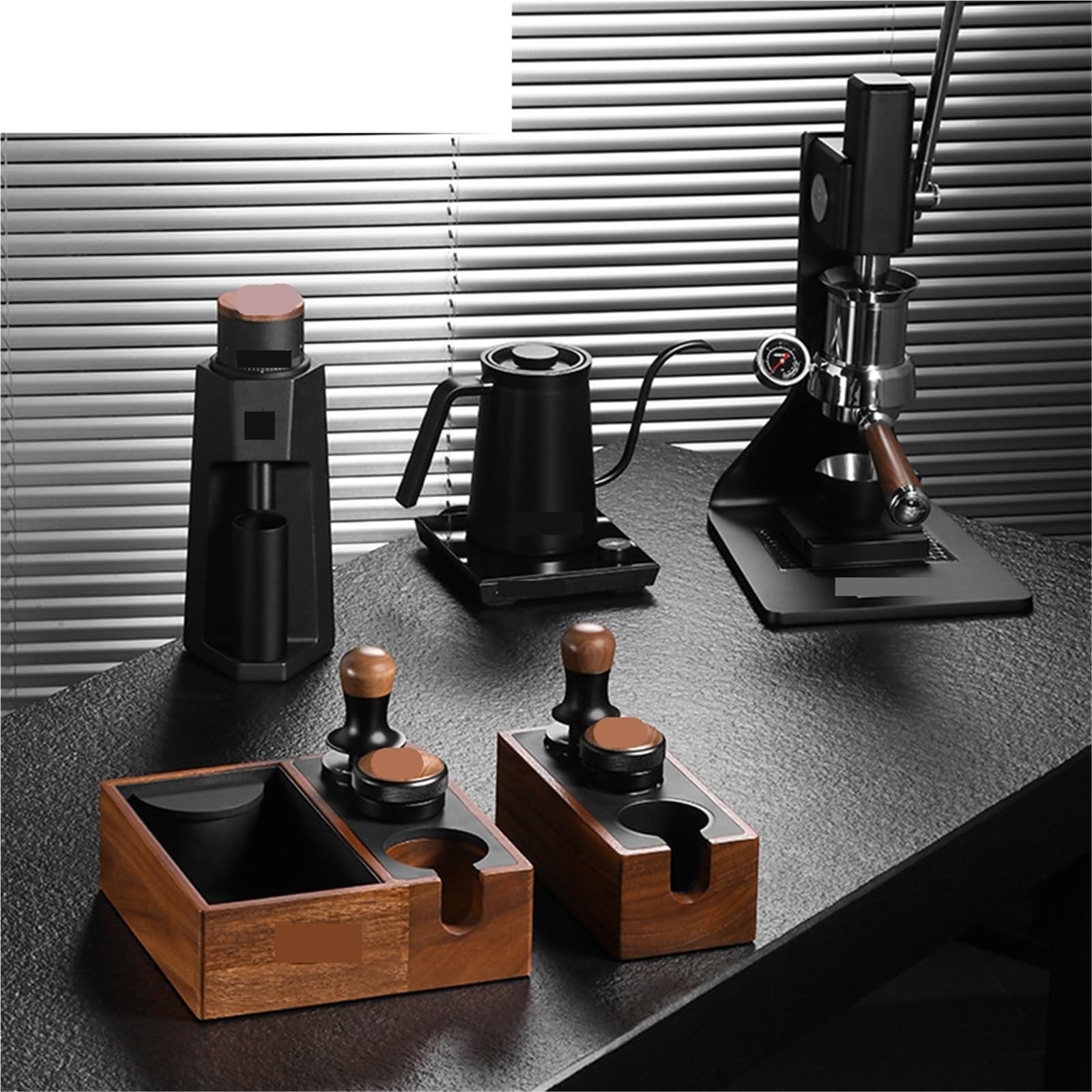 Portafiltro de café, Soporte for Tamper, tapete for Espresso, Soporte de Madera, Herramientas for café, Caja de Golpe, Accesorios de café for Barista para Cocina, Cafetería(Light Grey)