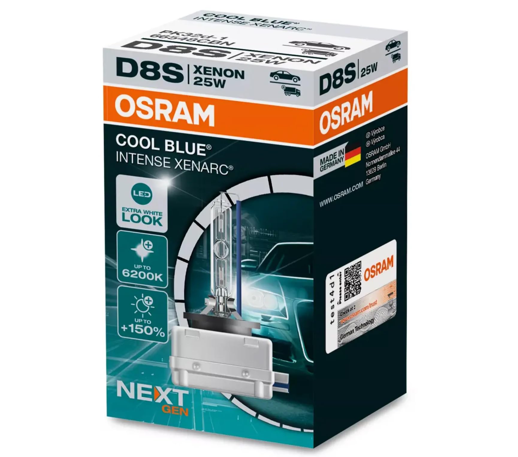 Osram Xenarc Cool Blue Intense NextGen HID-Xenon Birne - D8S - 40V/25W - pro Stück (max. 6200K)