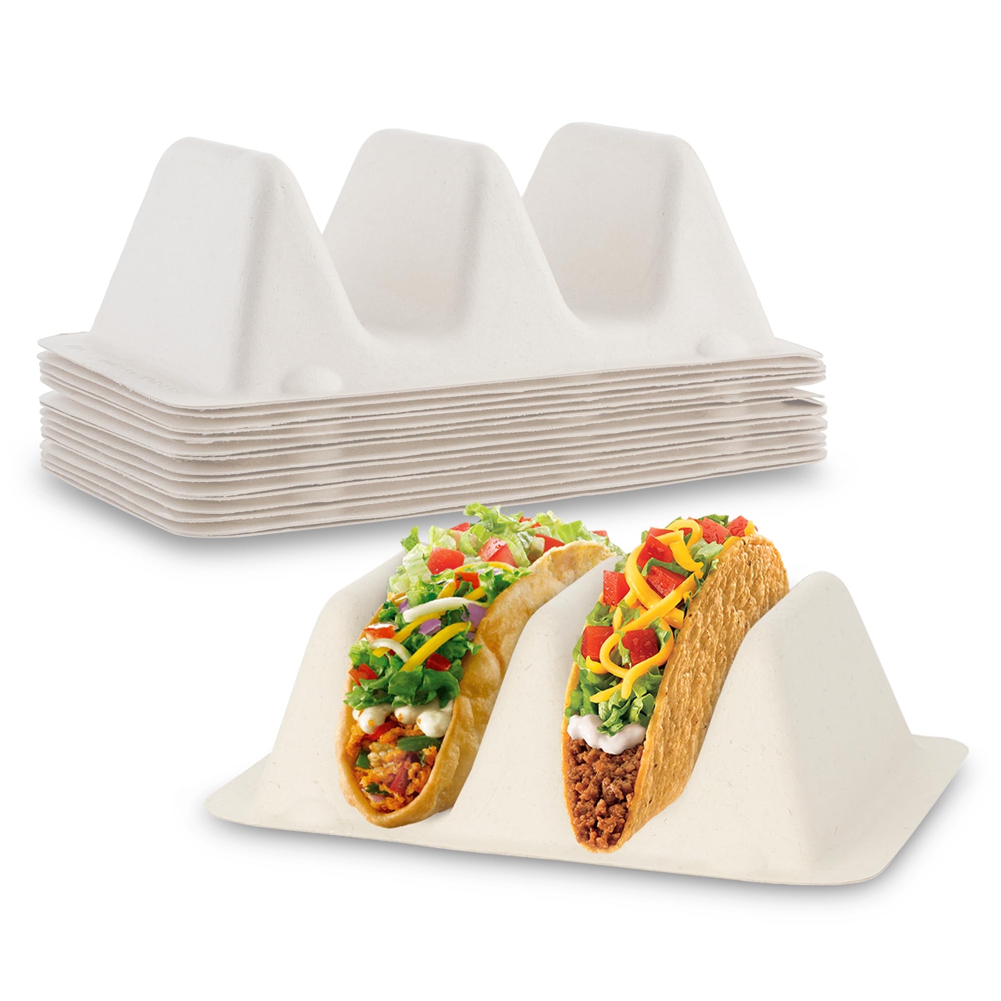 MT Products Pulp Taco Holder - 2 Compartment Disposable Taco Plate - Pack of 15