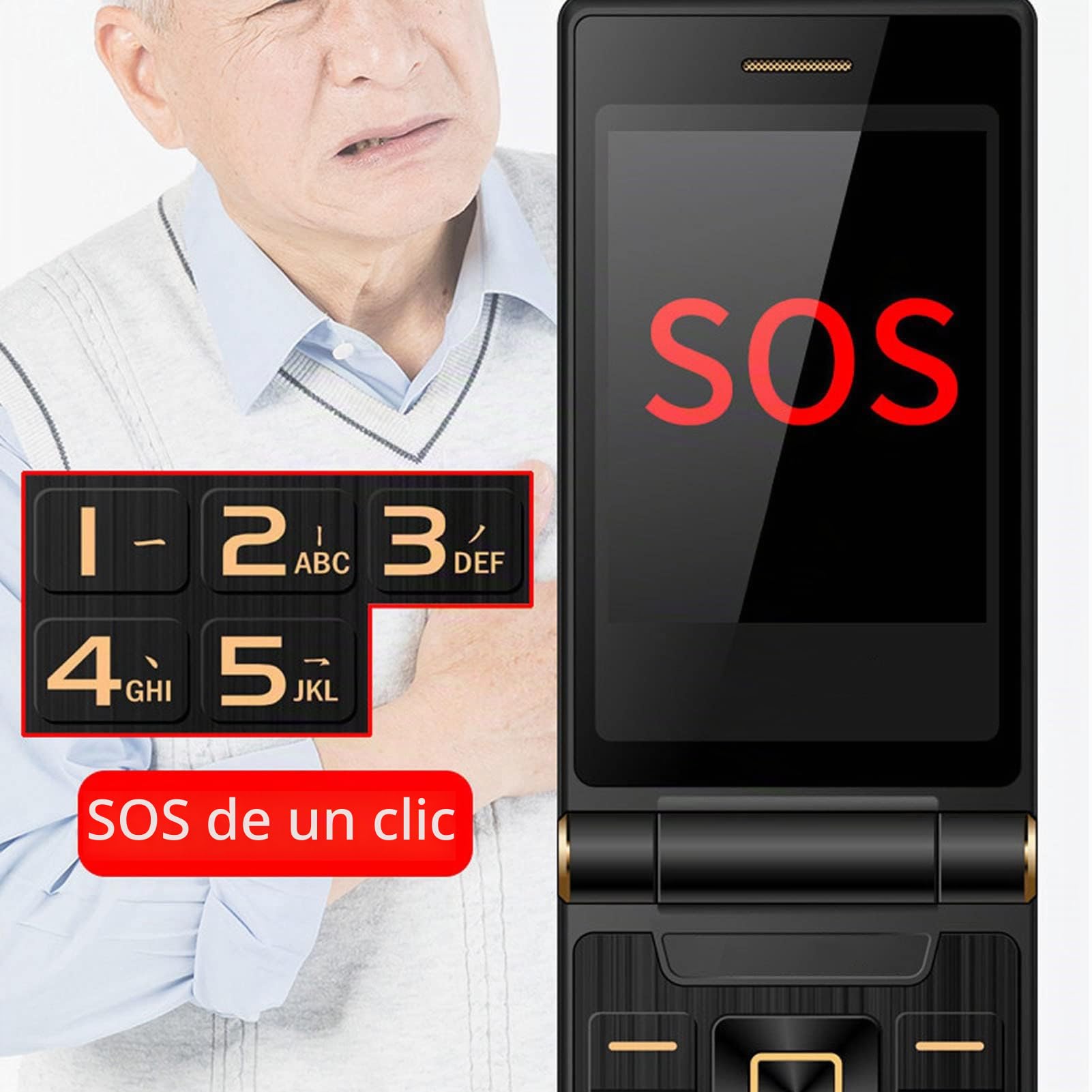 Teléfono Móvil con Tapa para Personas Mayores con Pantalla Grande de 2,8 Pulgadas, Teléfono Móvil con Tapa con Botón Grande, Teléfono con Tapa para Personas Mayores, Batería de