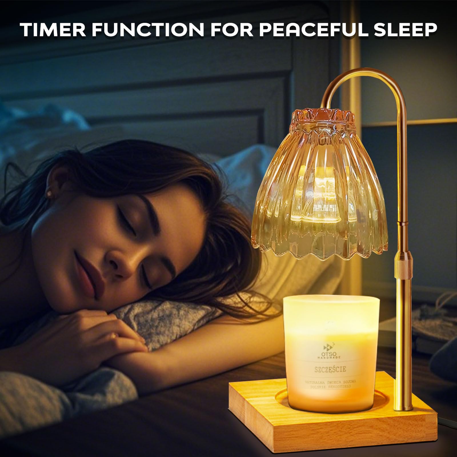 Kqpoinw Lampe Chauffe Bougie Avec Minuterie Et Variateur, Réglable En Hauteur ÉLectrique Candle Warmer Lamp Avec 2 Ampoules, Vintage Lampe Parfumée En Verre Chauffe-Bougie Pour Chambre, Décoration