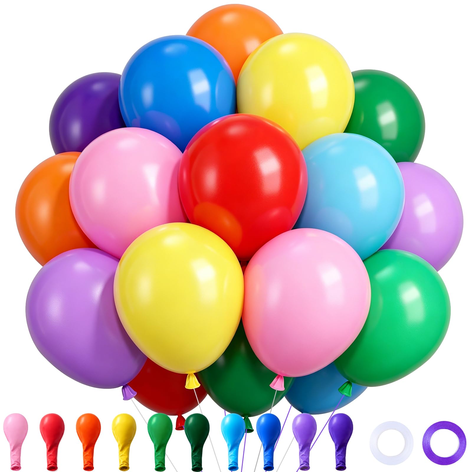 Wayfun Rainbow Balloons 52 Pack, 12 inch Multicoloured Party Balloons, Thick Latex Colourful Balloon, Rainbow Helium Birthday Balloon for Kids Birthday Party Decorations Baby Shower Wedding Graduation