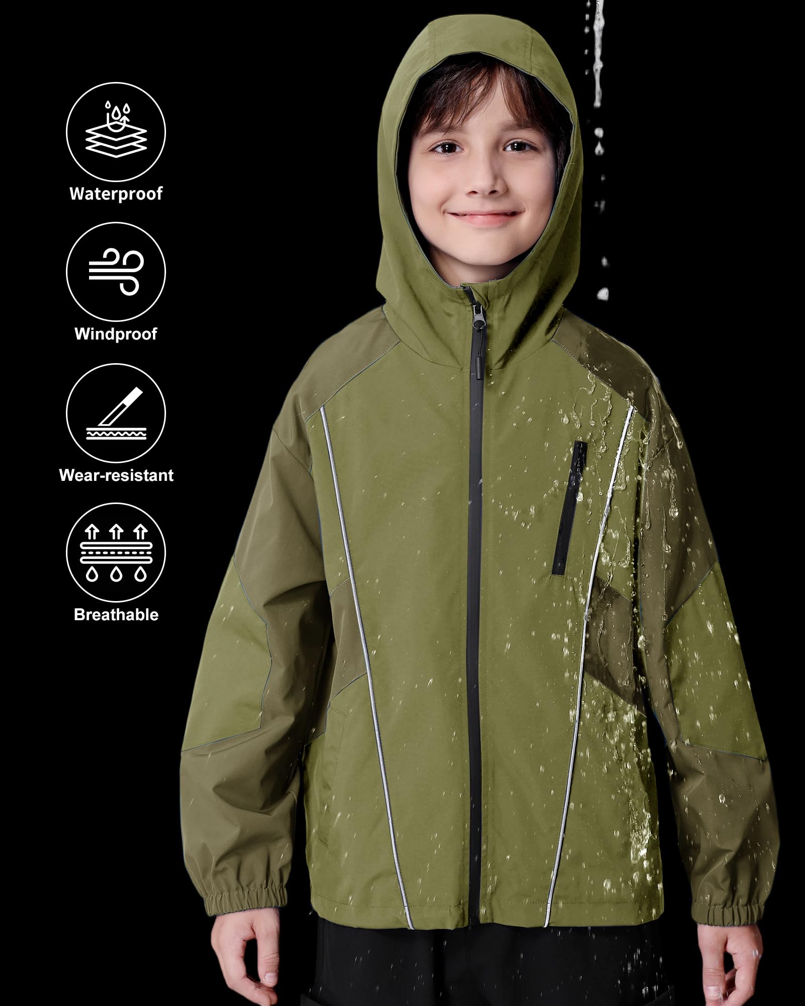 Rolanko Chaqueta Impermeable para Niños, Impermeable Cortavientos Ligero Chaquetas Softshell Outerwear con Capucha y Cremallera