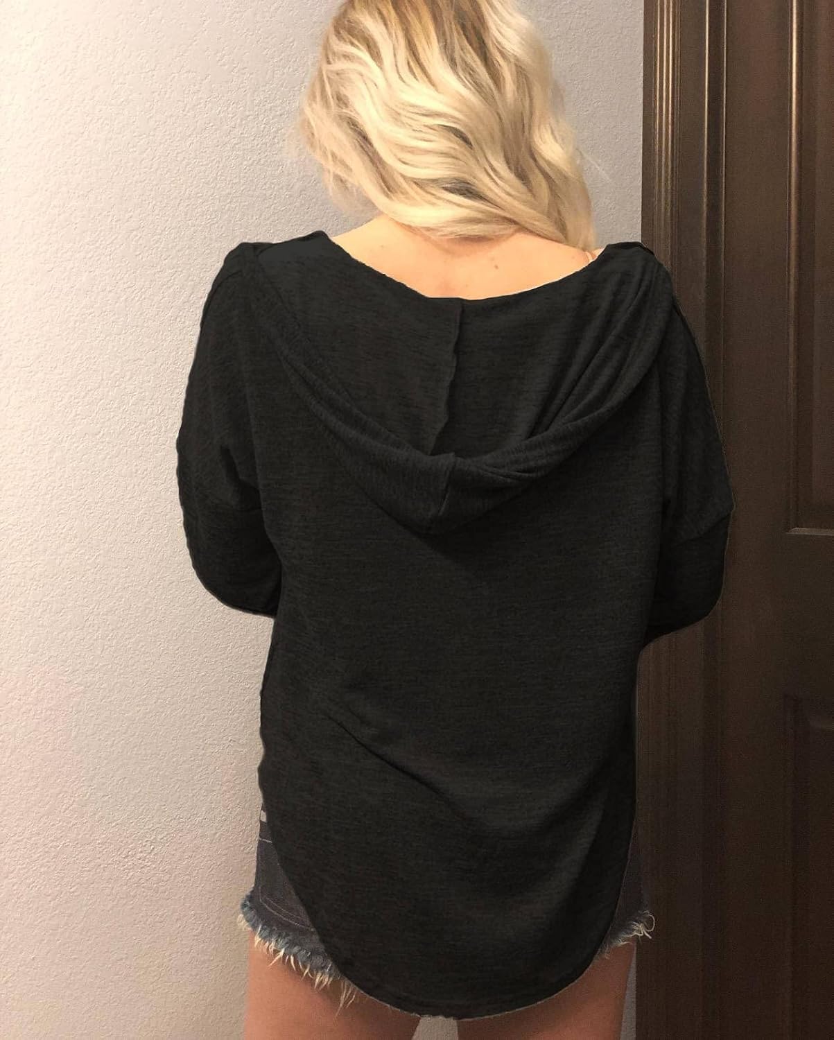 Womens Long Sleeve V Neck Hoodie Sweatshirts Lightweight Pullover Tops - Image 5