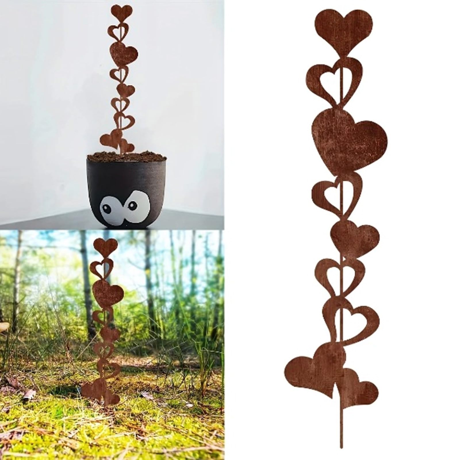 Piquet De Jardin En Forme De Cœur Rouillé – Décoration Vintage Rustique En Fer Forgé, Résistant Aux Intempéries Pour Fleurs, Terrasse Ou Balcon