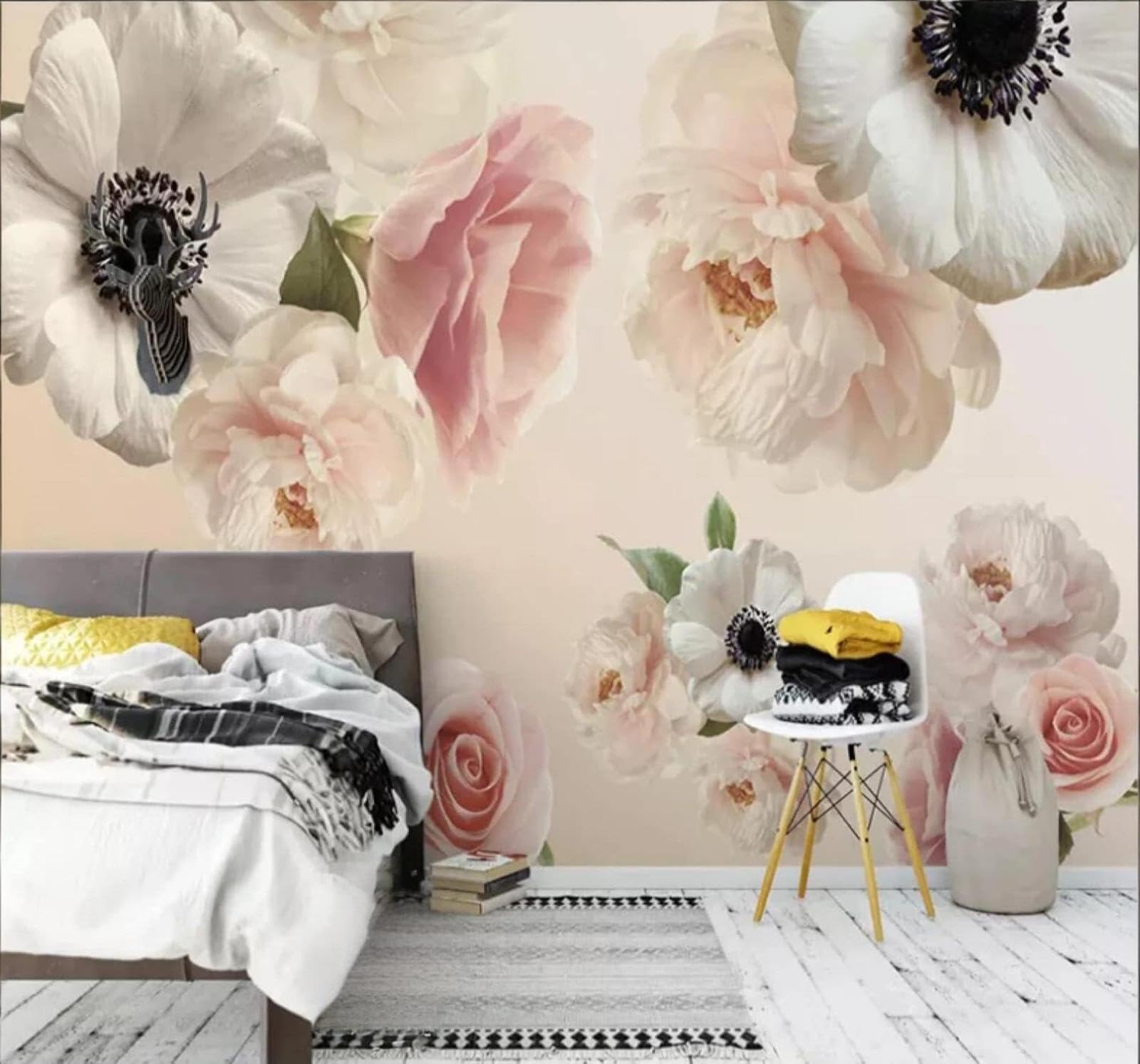 XLMING Romantic Three Dimensional Minimalist Beautiful Floral 3D Wallpaper Luxury Silk Study Dining Feature Sofa Grey Bedroom Living Room Tv Decorative Wall-150cm×105cm