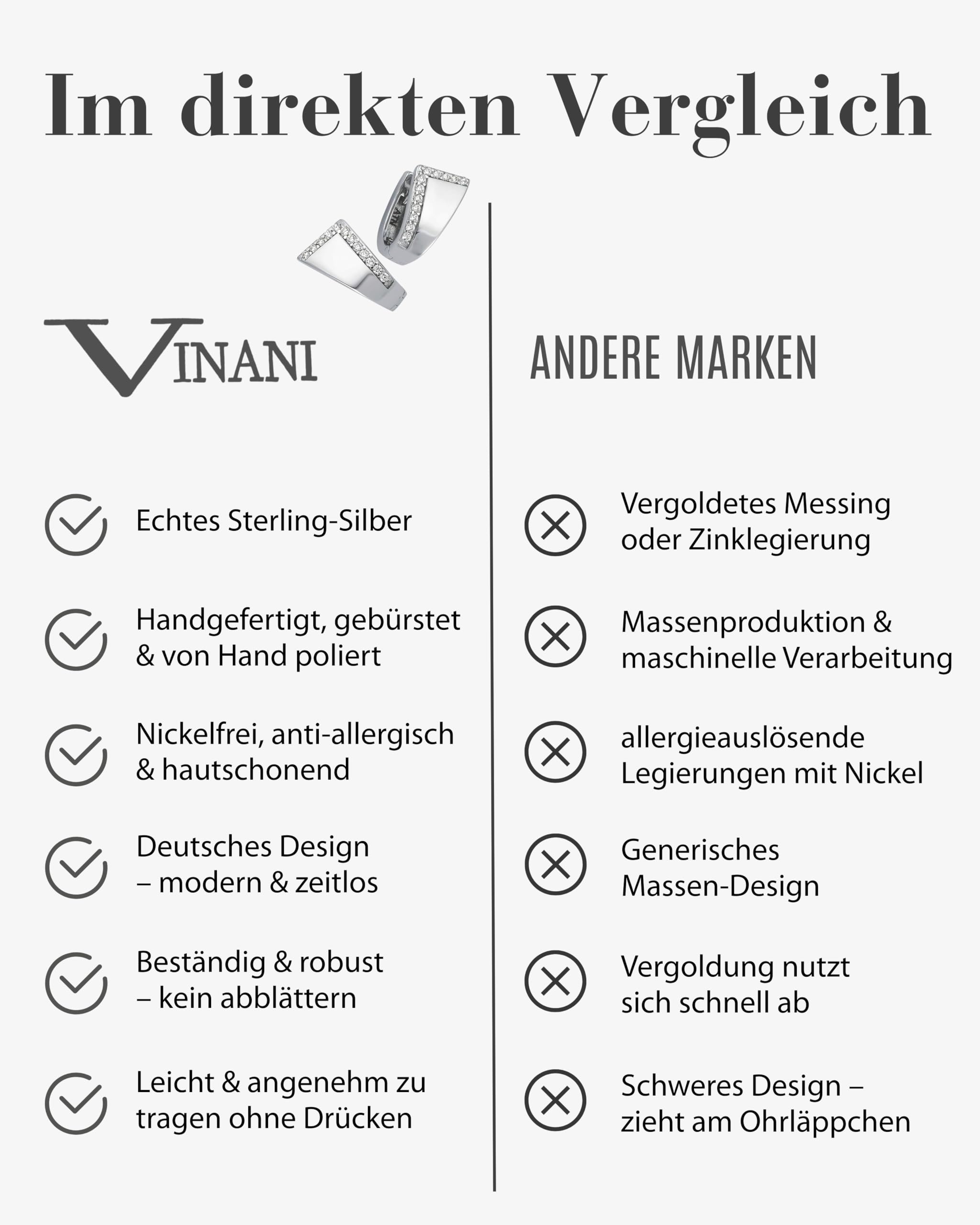 VINANI Klapp-Creolen aus 925 Sterling Silber I Nickelfreie rhodinierte Damen-Ohrringe mit Zirkonia I Hochglanzpoliert mit Anlaufschutz I Allergikerfreundlich I Handarbeit in Juweliersqualität I 2CZE