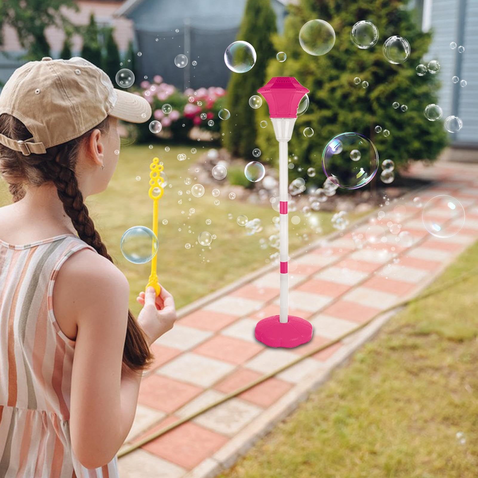 Macchina Bolle A Bacchetta Soffice giocattolo ricaricabile 10 fori a | Con Musica E LED Da Terra Regolabile E Bacchetta Bolle Bambini In Piedi Per Spiaggia, Giardino