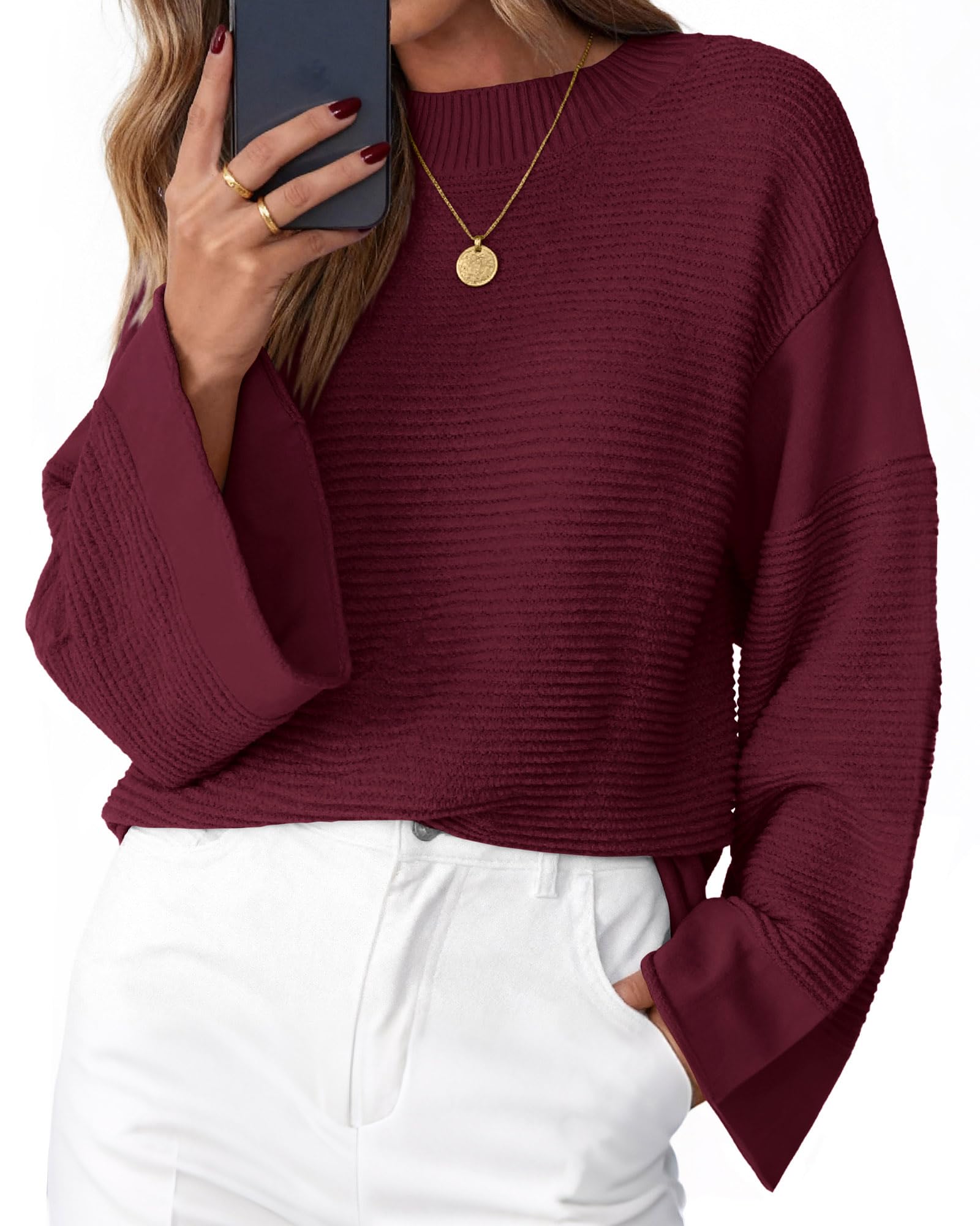 KIRUNDO Oversized Sweaters for Women Ribbed Knit Chunky Long Sleeve Tunic Sweater Pullover Tops Fall Winter Clothing
