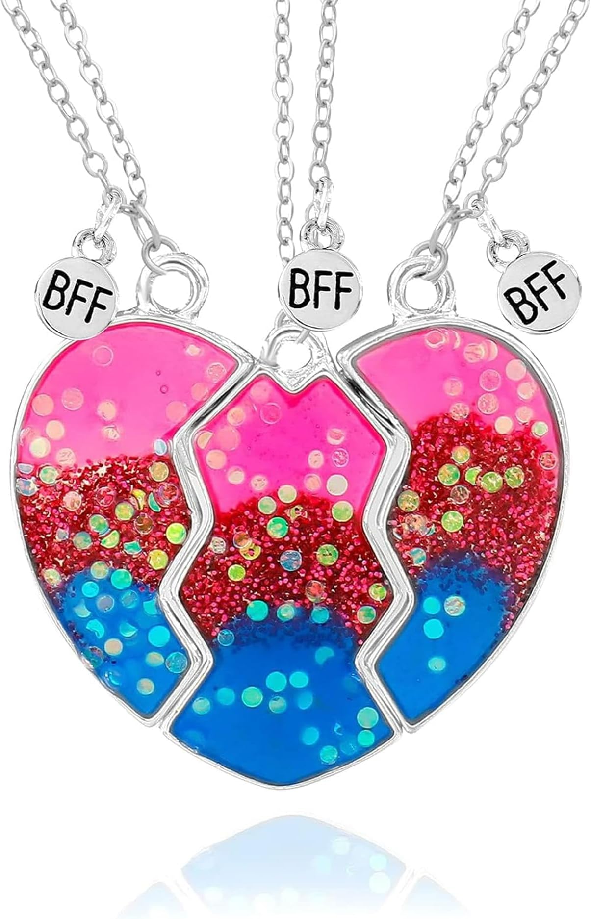 Best Friend Magnet Necklaces For 3 Girls - Trendy Matching Friendship Necklace Half Heart Pendant BFF Necklaces Jewelry Gift for female on Birthday Gifts/Valentine's Day Gifts
