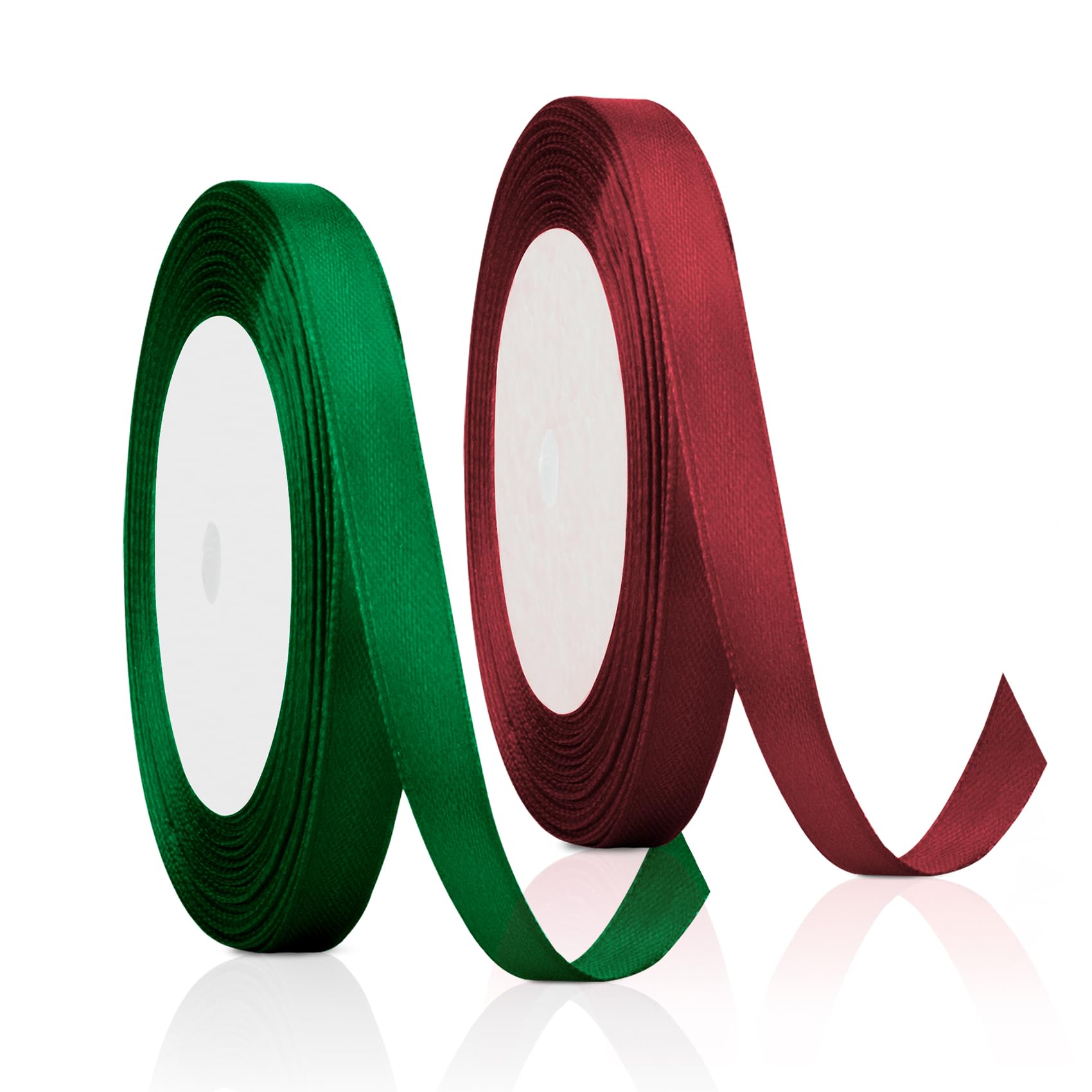 SycloPak Burgundy + Vintage Green Polyester Ribbon, 10mm x 22m, For Gift Wrapping, Hair Accessories, Event Decorations, Casual & Formal Occasions