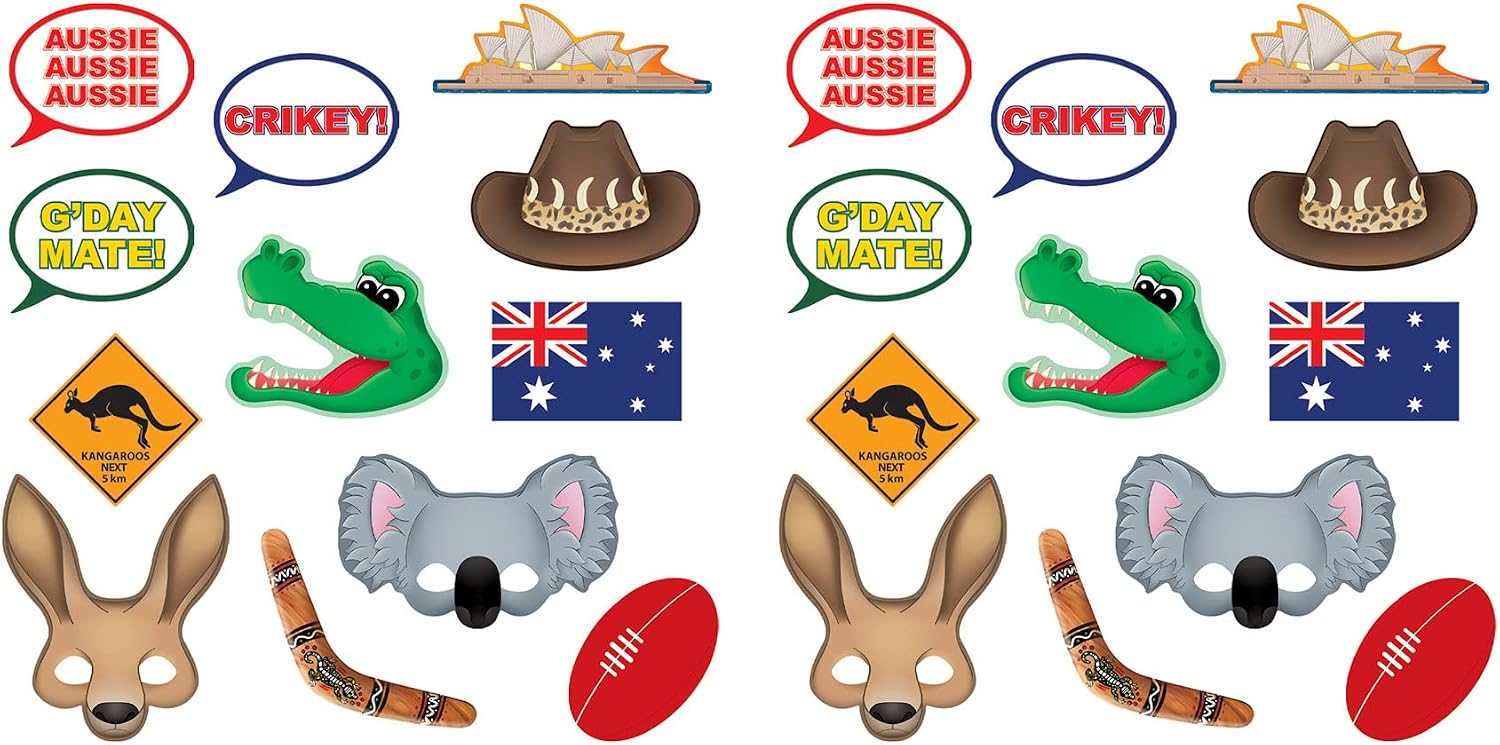 Beistle 54953, 24 Piece Australian Photo Fun Signs, 6.5" to 11", Multicolored