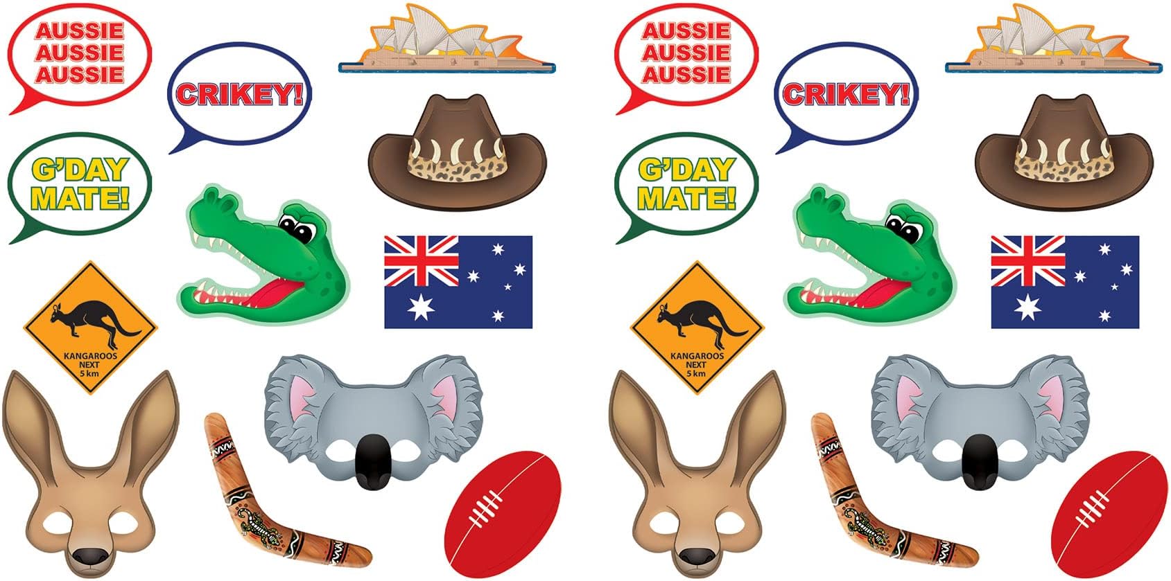 Beistle 54953, 24 Piece Australian Photo Fun Signs, 6.5" to 11", Multicolored