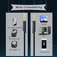 Vista 2 de Cable de audio de repuesto compatible con Logitech Astro A10 A40TR A40 con control de volumen, nailon trenzado de 6.5 pies, color negro
