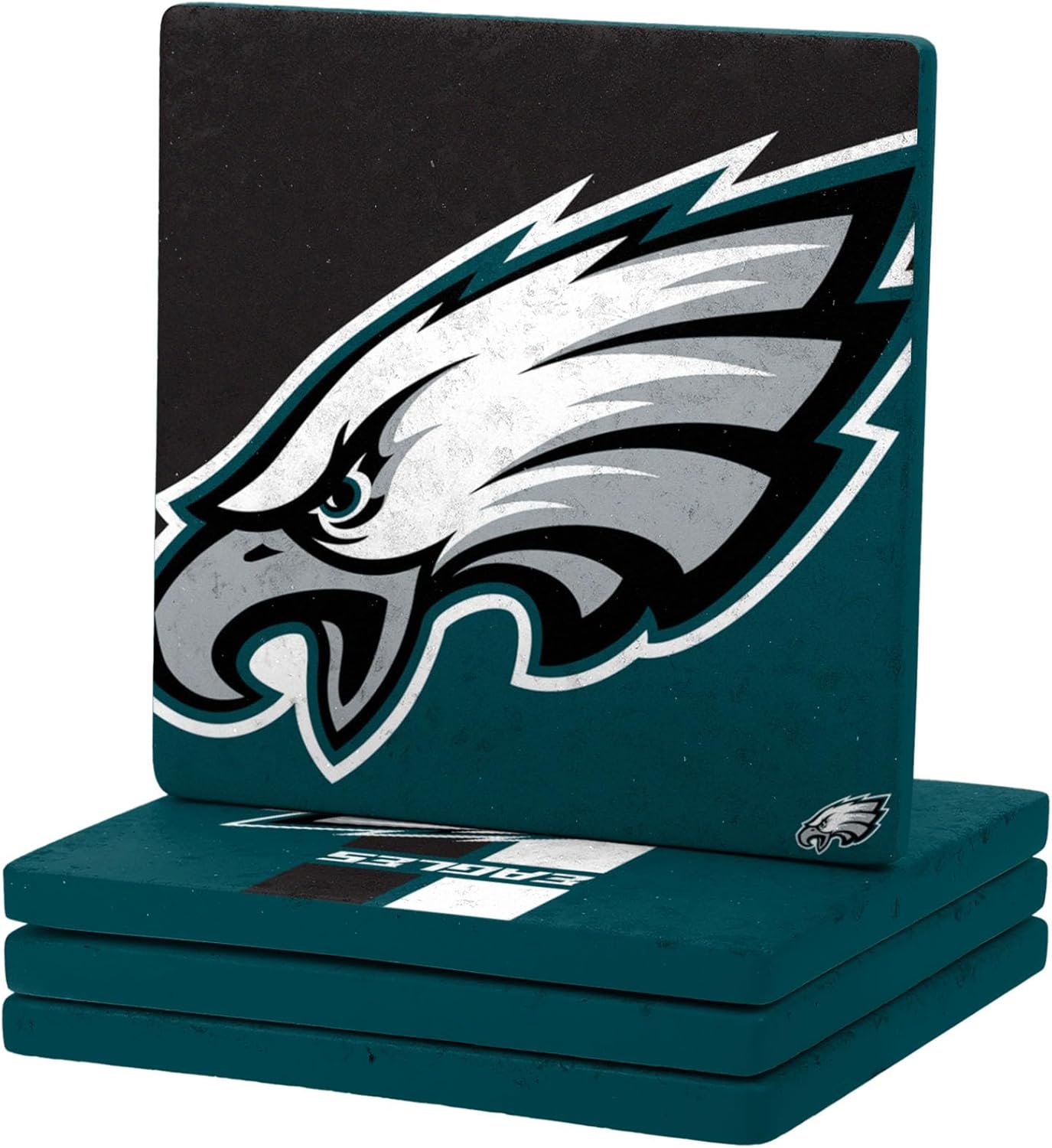 FOCO NFL Official Game Day 4-Pack Beverage Drink Stone Coaster Set (Philadelphia Eagles) - Image 2