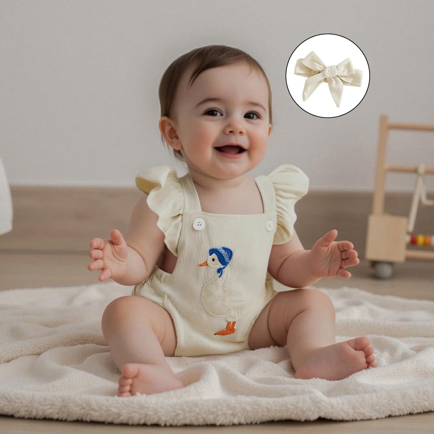 Baby Girl Goose Romper Outfit Corduroy Overalls Ruffle Bodysuit Headband Farm Fall Silly Goose Birthday Clothes - Image 4